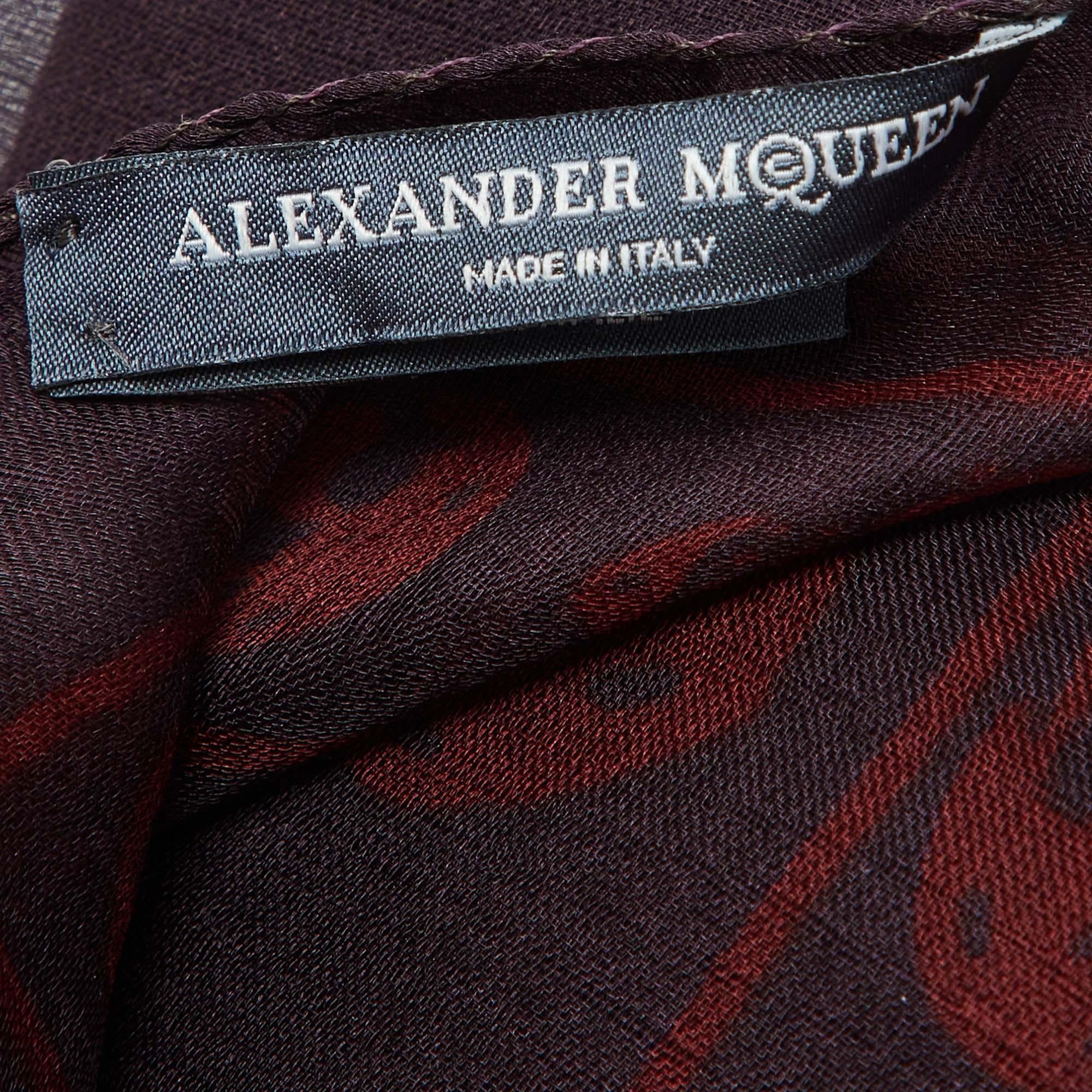 Women's Alexander McQueen Plum Purple Skull Print Silk Scarf