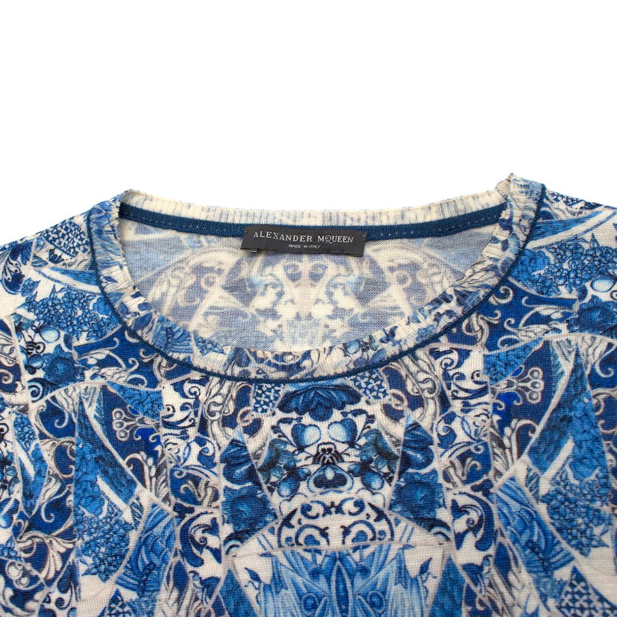 Alexander McQueen porcelain-print wool-jersey dress US 12 In Good Condition For Sale In London, GB