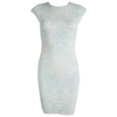 Alexander McQueen Powder Blue Floral Jacquard Knit Sleeveless Dress XS