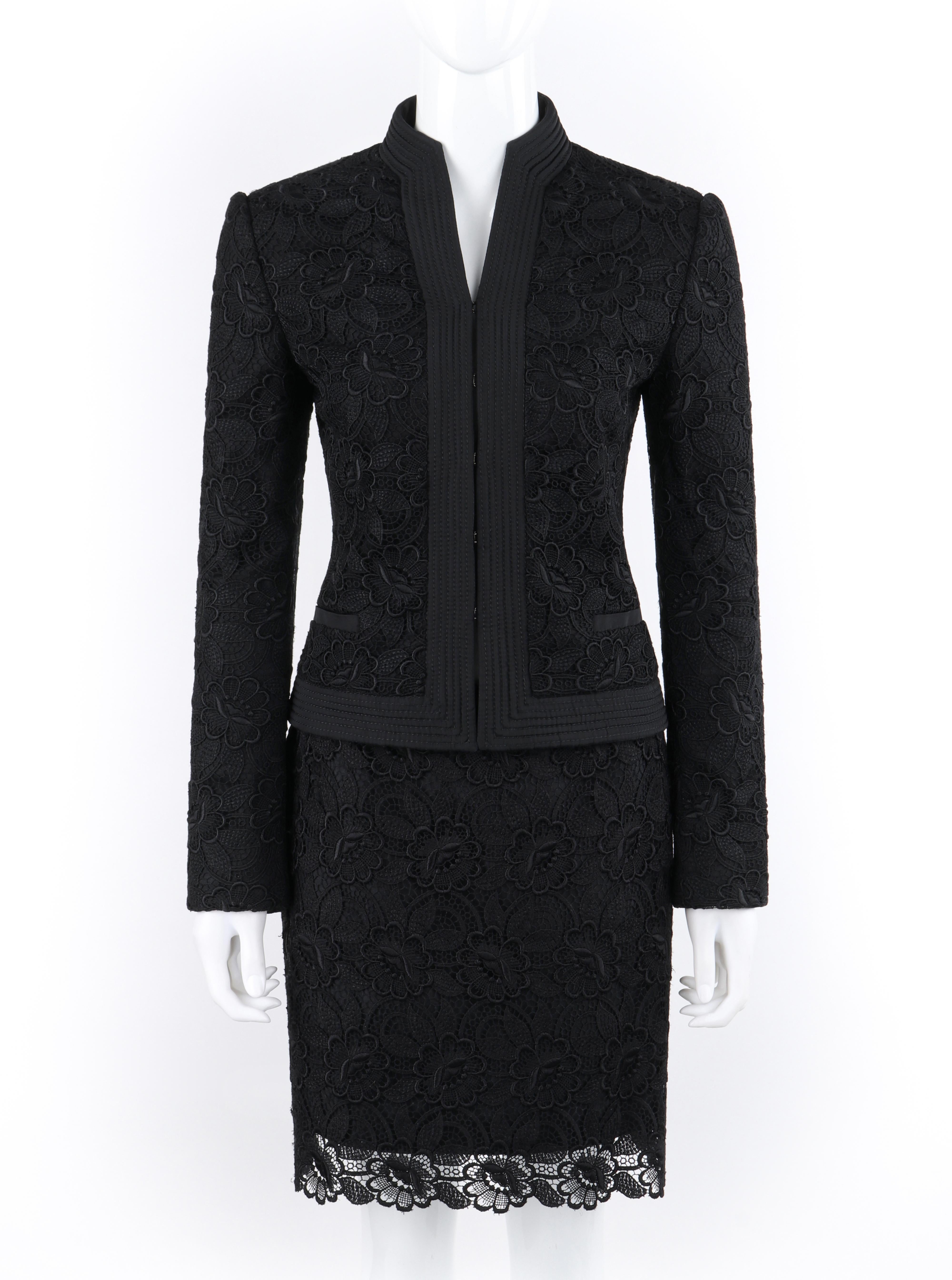 ALEXANDER McQUEEN Pre-Fall 2006 Black Two Piece Lace Jacket Skirt Suit Set

Brand / Manufacturer: Alexander McQueen
Collection: Pre Fall 2006
Designer: Alexander McQueen
Style: Jacket Skirt Suit Set
Color(s): Shades of black
Lined: Yes
Marked Fabric