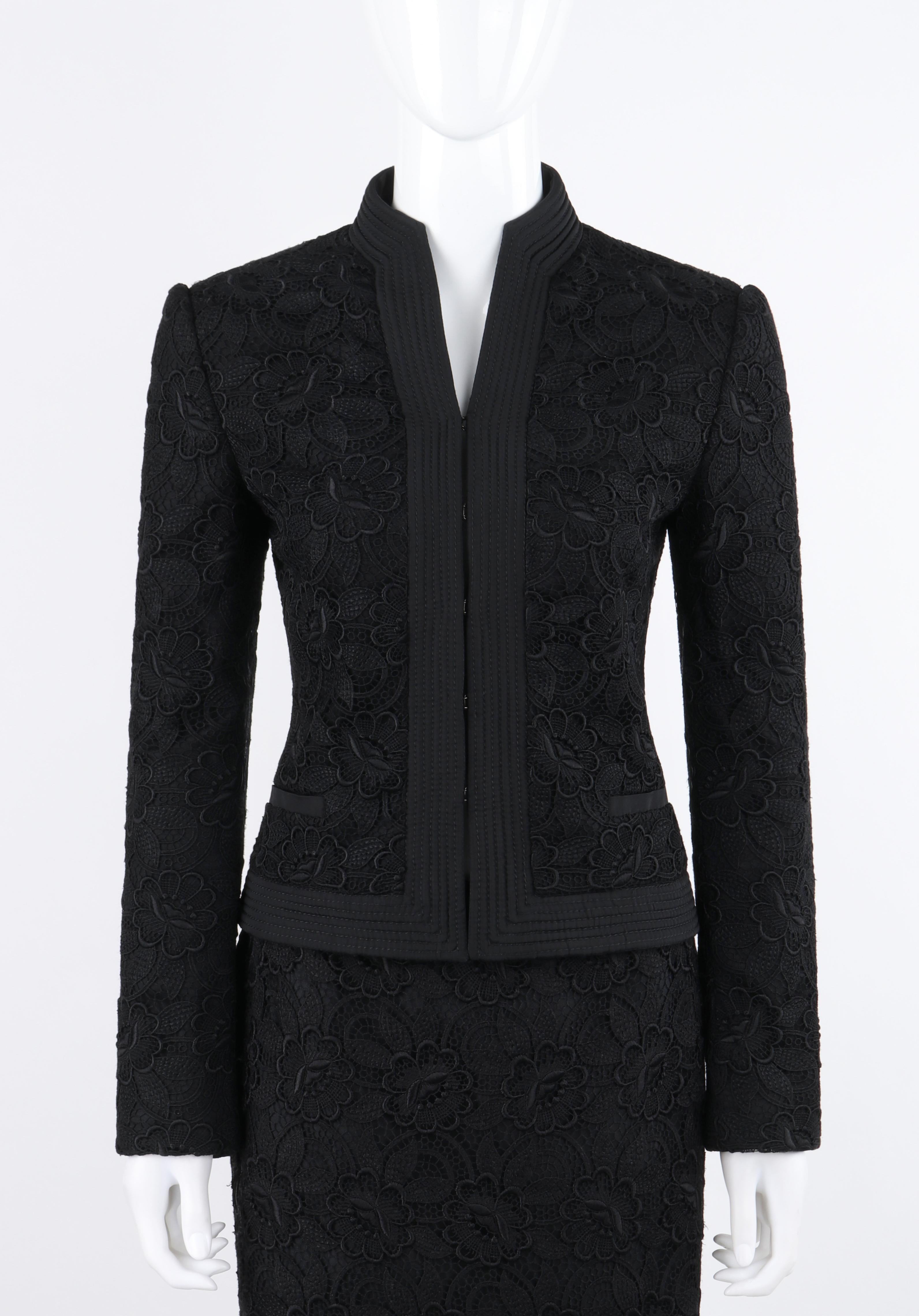 Women's ALEXANDER McQUEEN Pre-Fall 2006 Black Two Piece Lace Jacket Skirt Suit Set For Sale