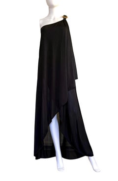 ALEXANDER MCQUEEN Pre-Fall 2009 Draped Black Knit Maxi Dress w/ Buckle
