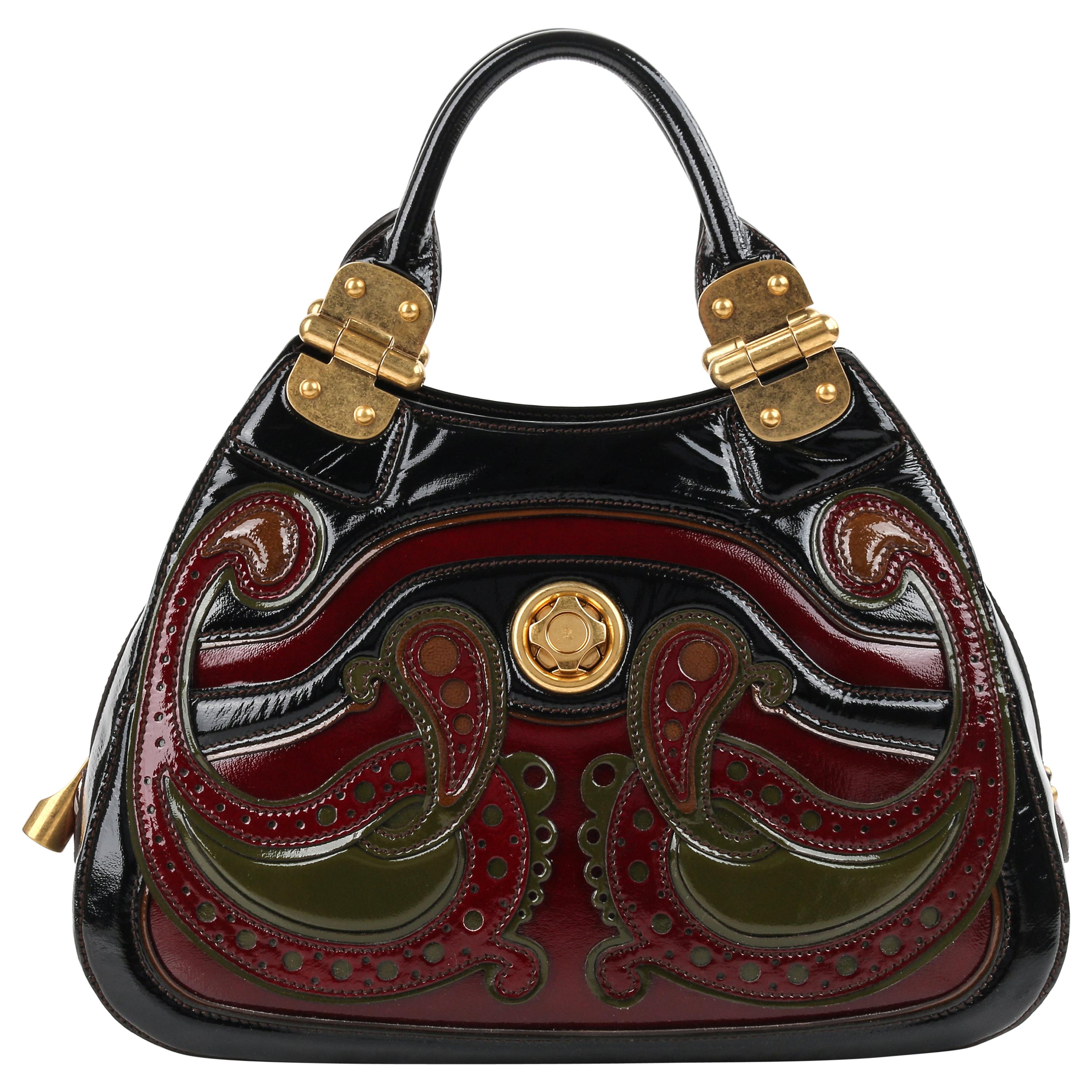 ALEXANDER McQUEEN Pre Fall 2009 Paisley Gold Hinge Turn lock Satchel Handbag 