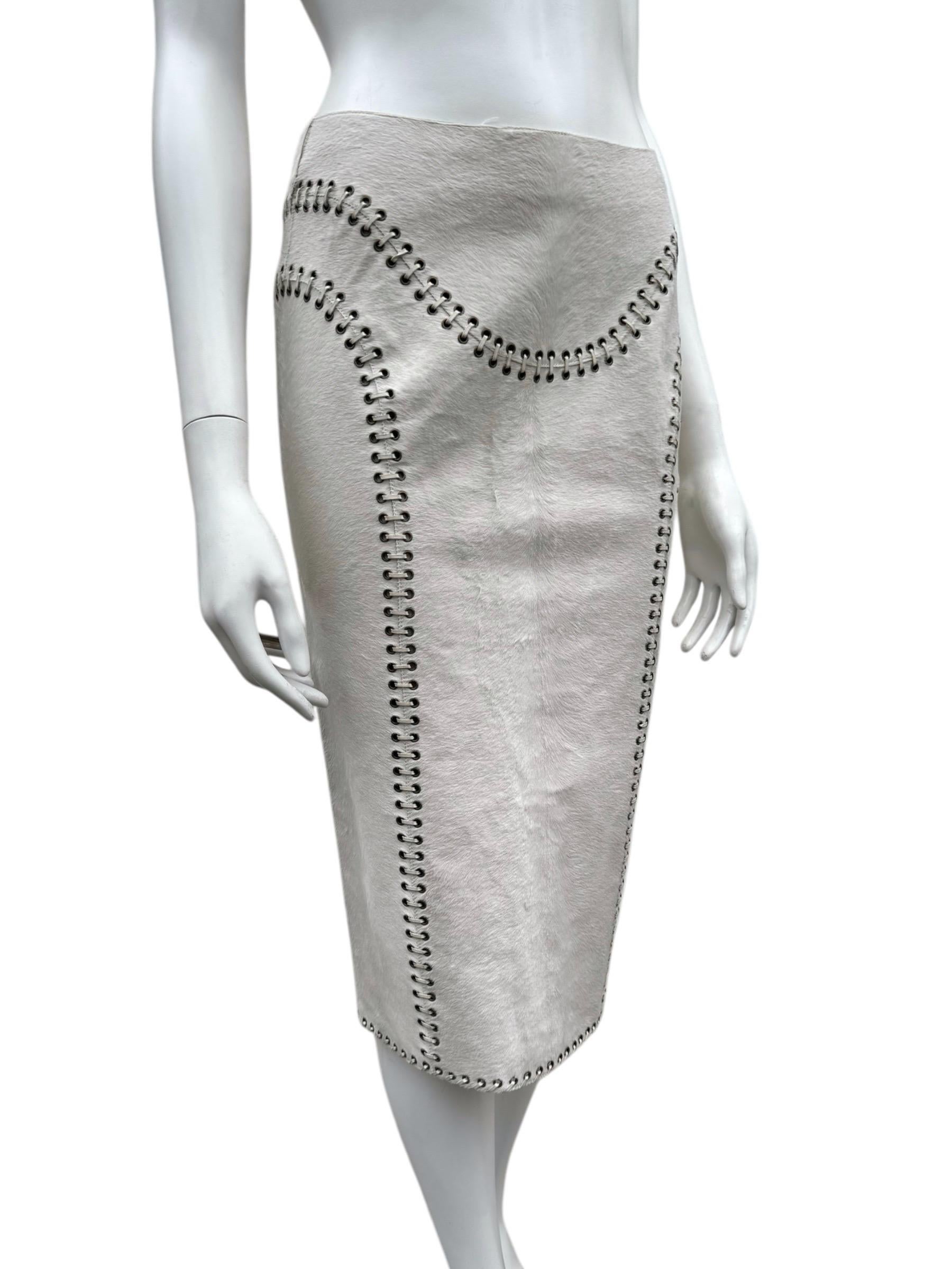 Women's ALEXANDER MCQUEEN Pre-Fall 2010 WHITE PONY HAIR LACE-UP MIDI SKIRT
