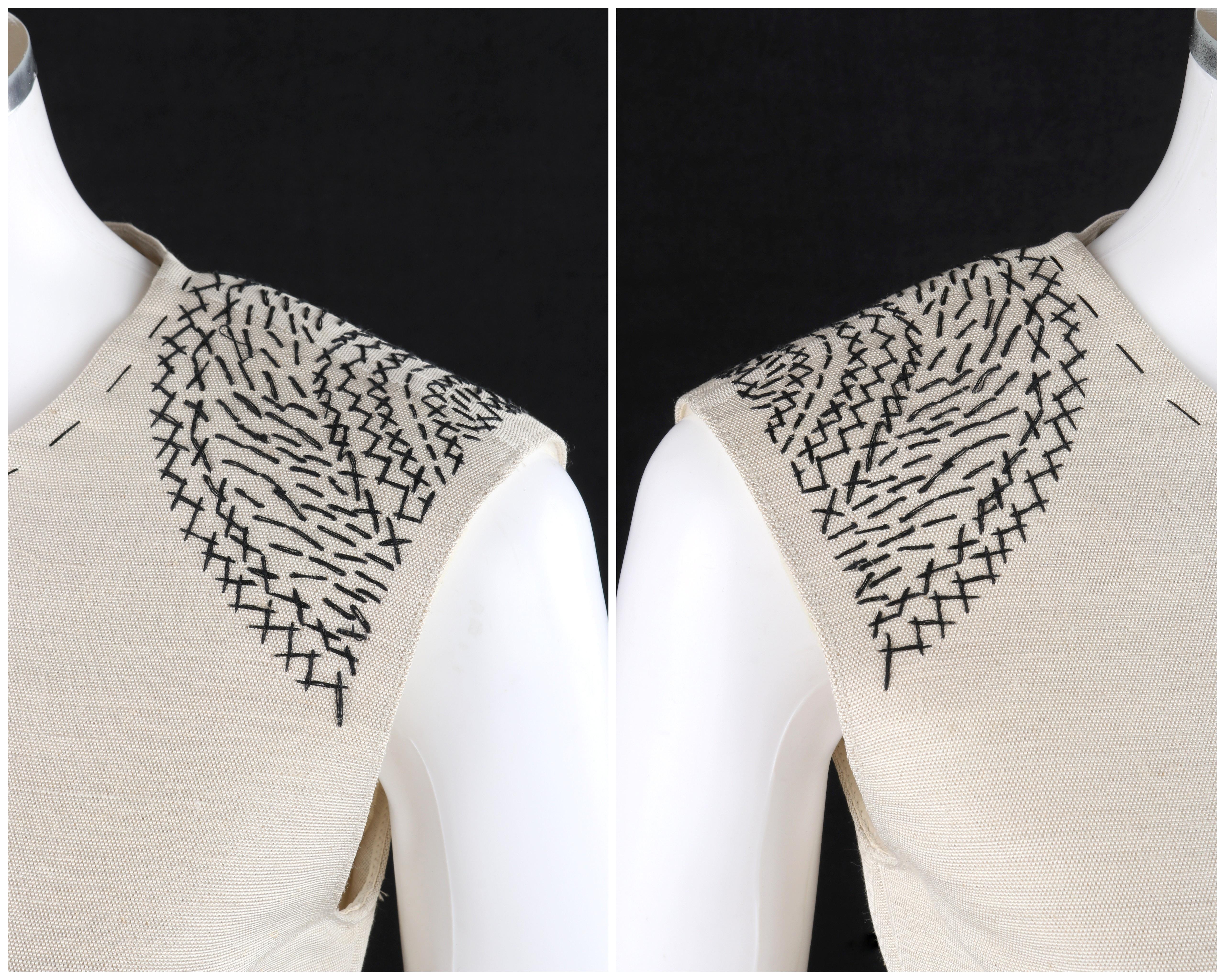 ALEXANDER McQUEEN Pre-Fall 2014 Beige Black Structured Embroidered Cross Top 2