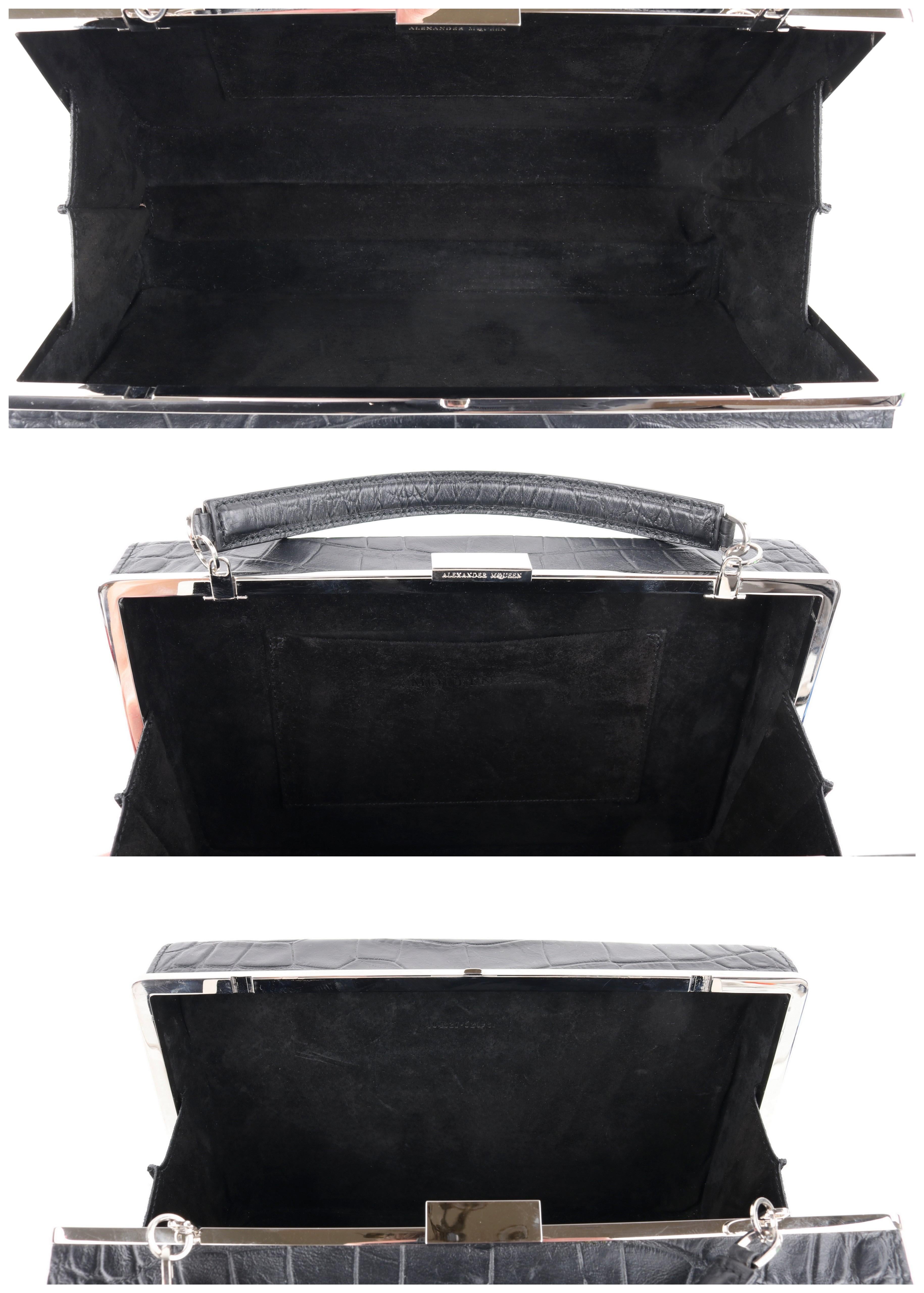Women's ALEXANDER McQUEEN Pre-Fall 2015 Croc Embossed Leather Metal Cage Box Handbag For Sale