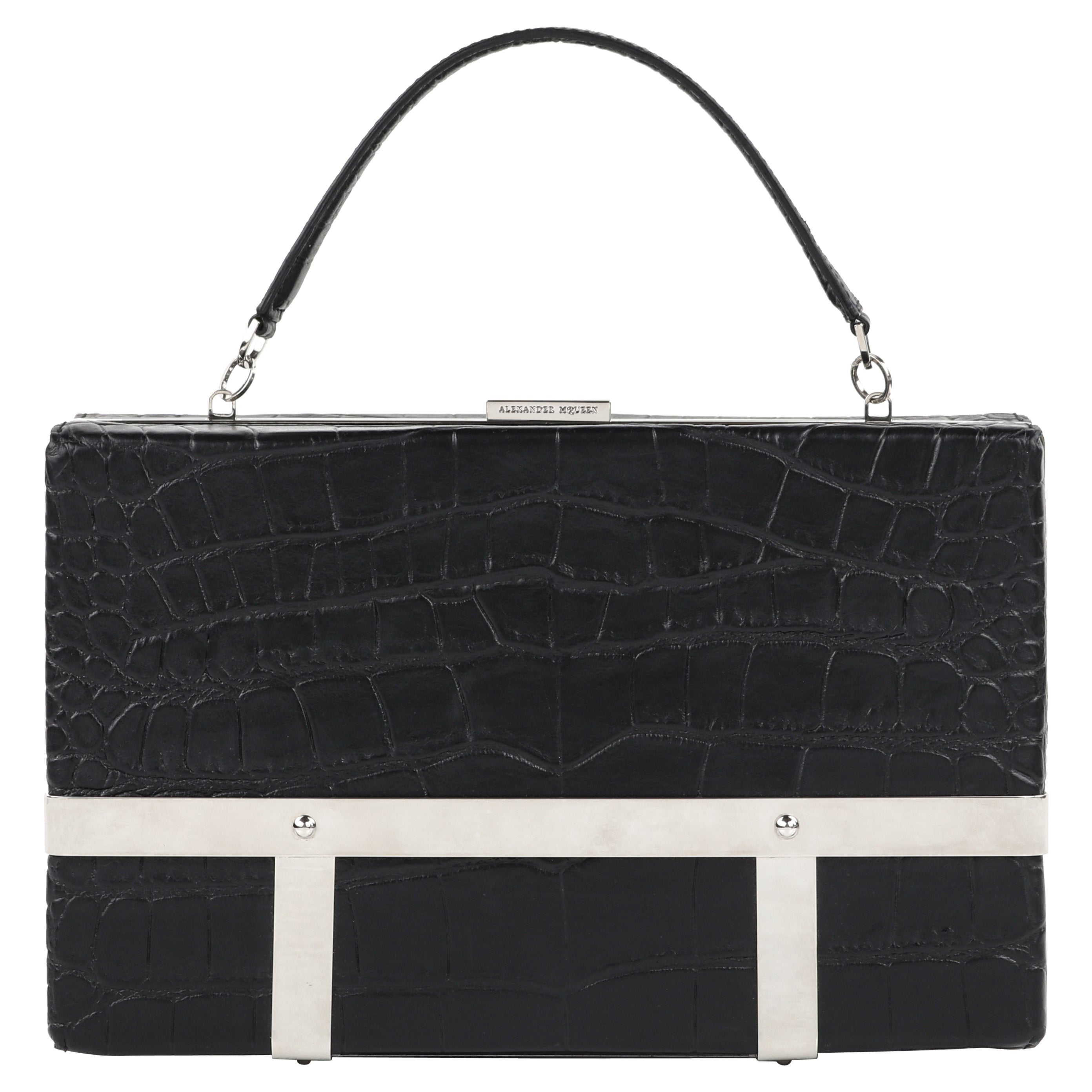 ALEXANDER McQUEEN Pre-Fall 2015 Handtasche aus geprägtem Leder mit Krokodilleder und Metallkäfig