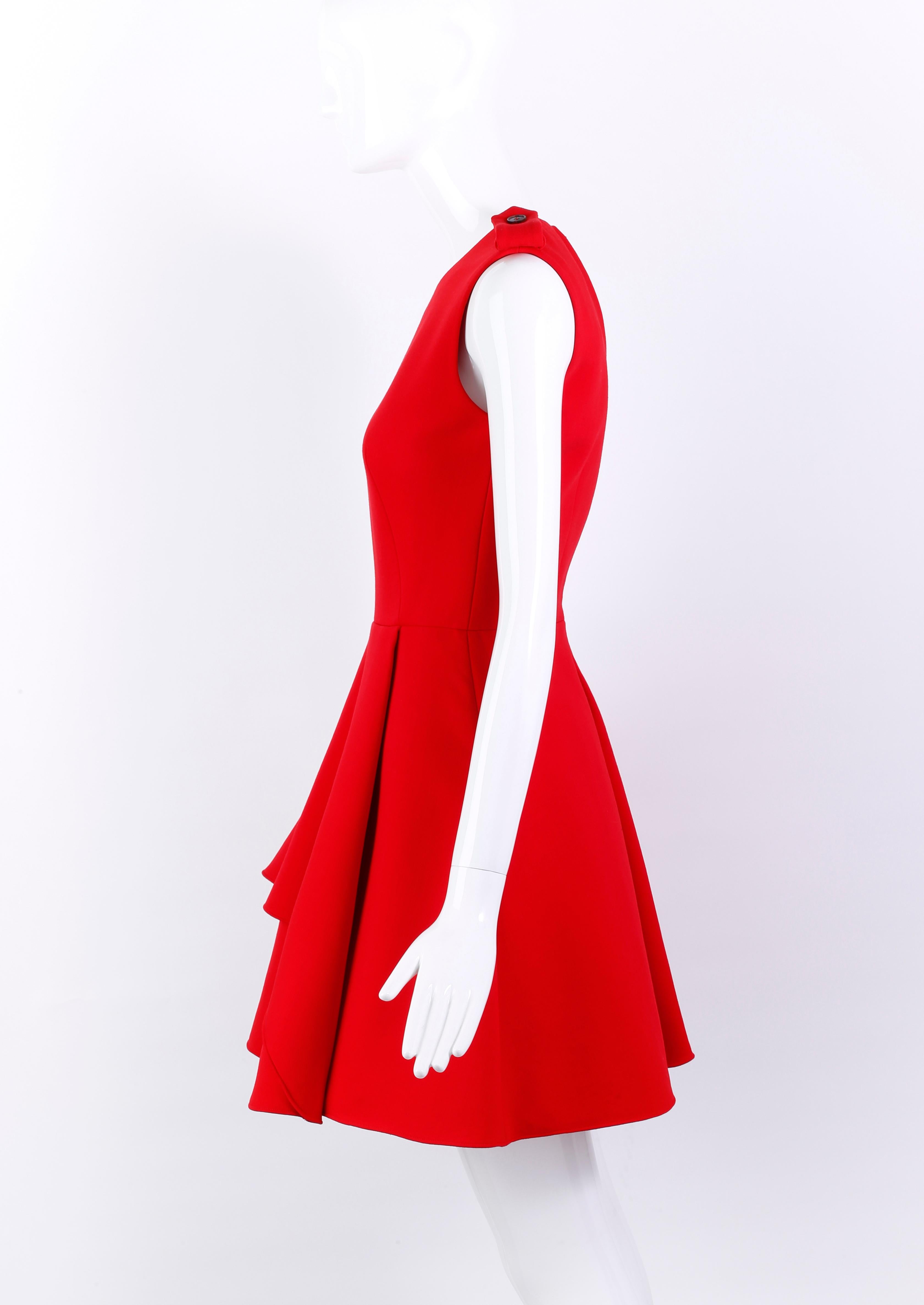 Red Alexander McQueen Pre-Fall 2015 Layered Fit & Flare Sleeveless Military Dress 38