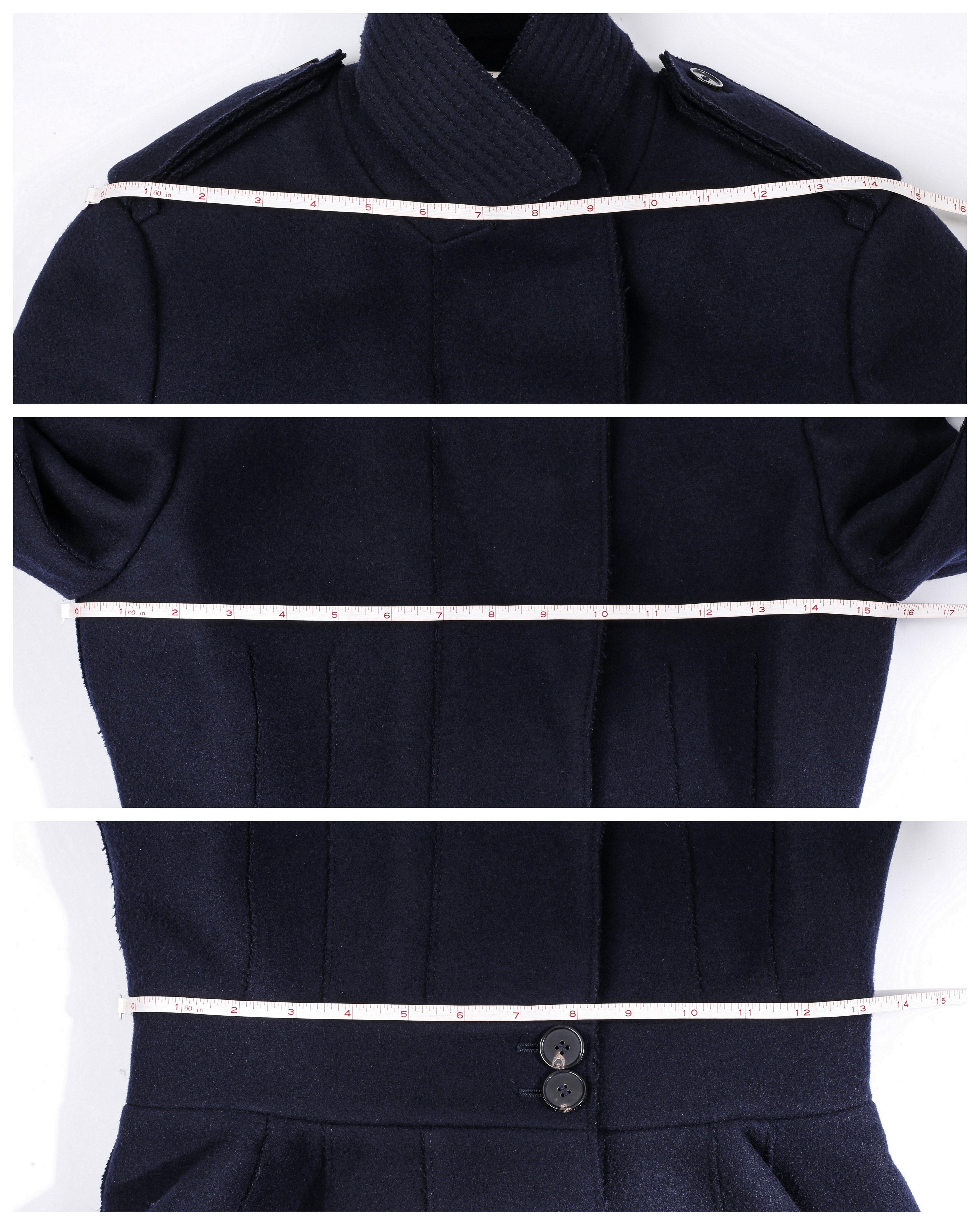 Alexander McQueen Pre-Fall 2015 Navy Wool Peplum Military Style Blazer Jacket For Sale 2