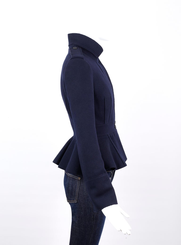 Alexander McQueen Pre-Fall 2015 Navy Wool Peplum Military Style
