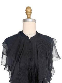 Alexander McQueen Pre-Fall 2016 Black Pleated Silk Chiffon Ruffle Dress IT38