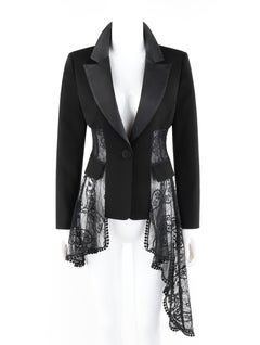 ALEXANDER McQUEEN Pre Fall 2018 Black Lace Asymmetric Tuxedo Blazer Dress Jacket