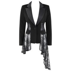 ALEXANDER McQUEEN Pre Fall 2018 Black Lace Asymmetric Tuxedo Blazer Dress Jacket