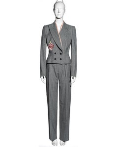 Alexander McQueen Prince of Wales checked suit with rose embroidery, fw 1997