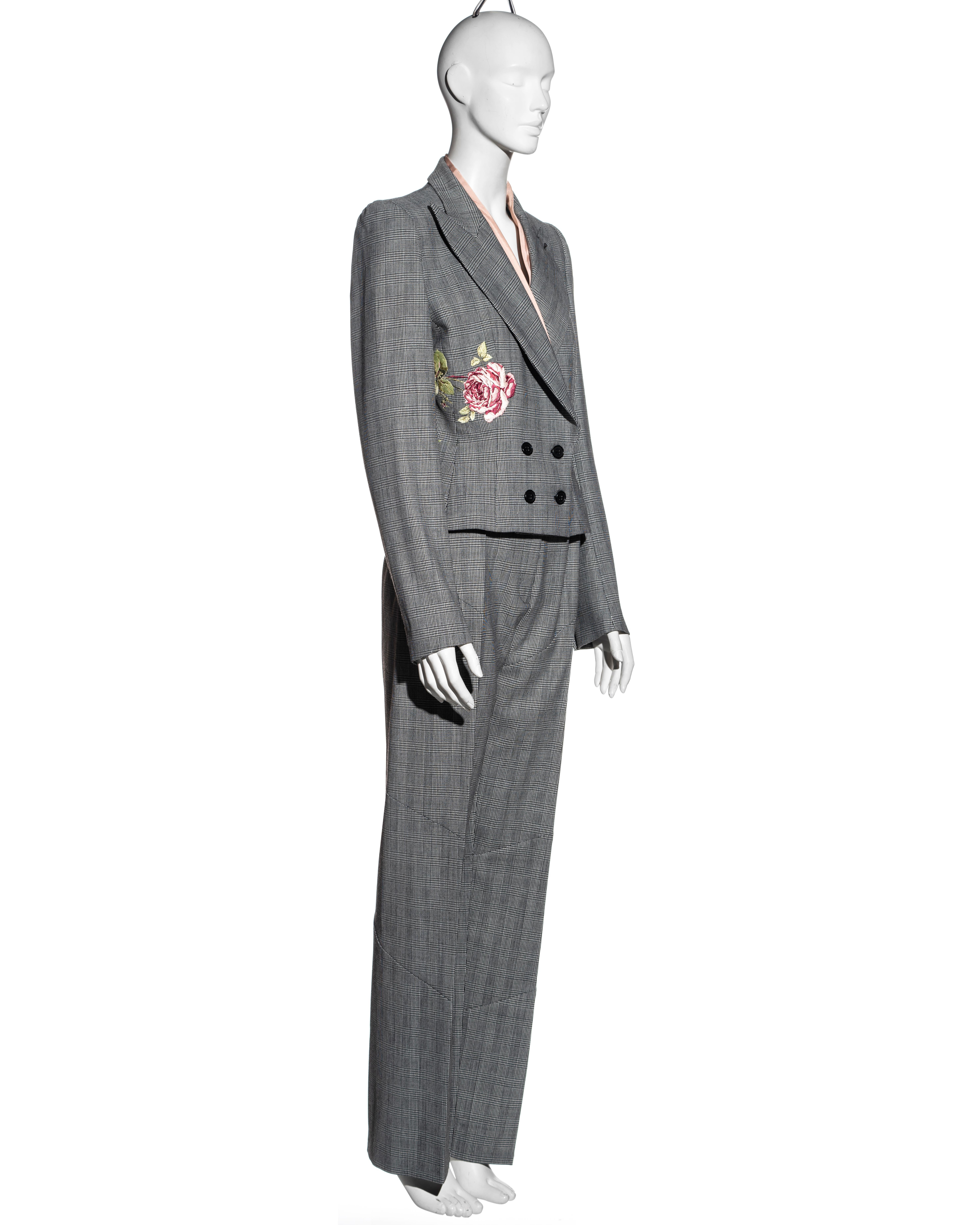 Alexander McQueen Prince of Wales checked suit with rose embroidery, fw 1997 In Excellent Condition For Sale In London, GB