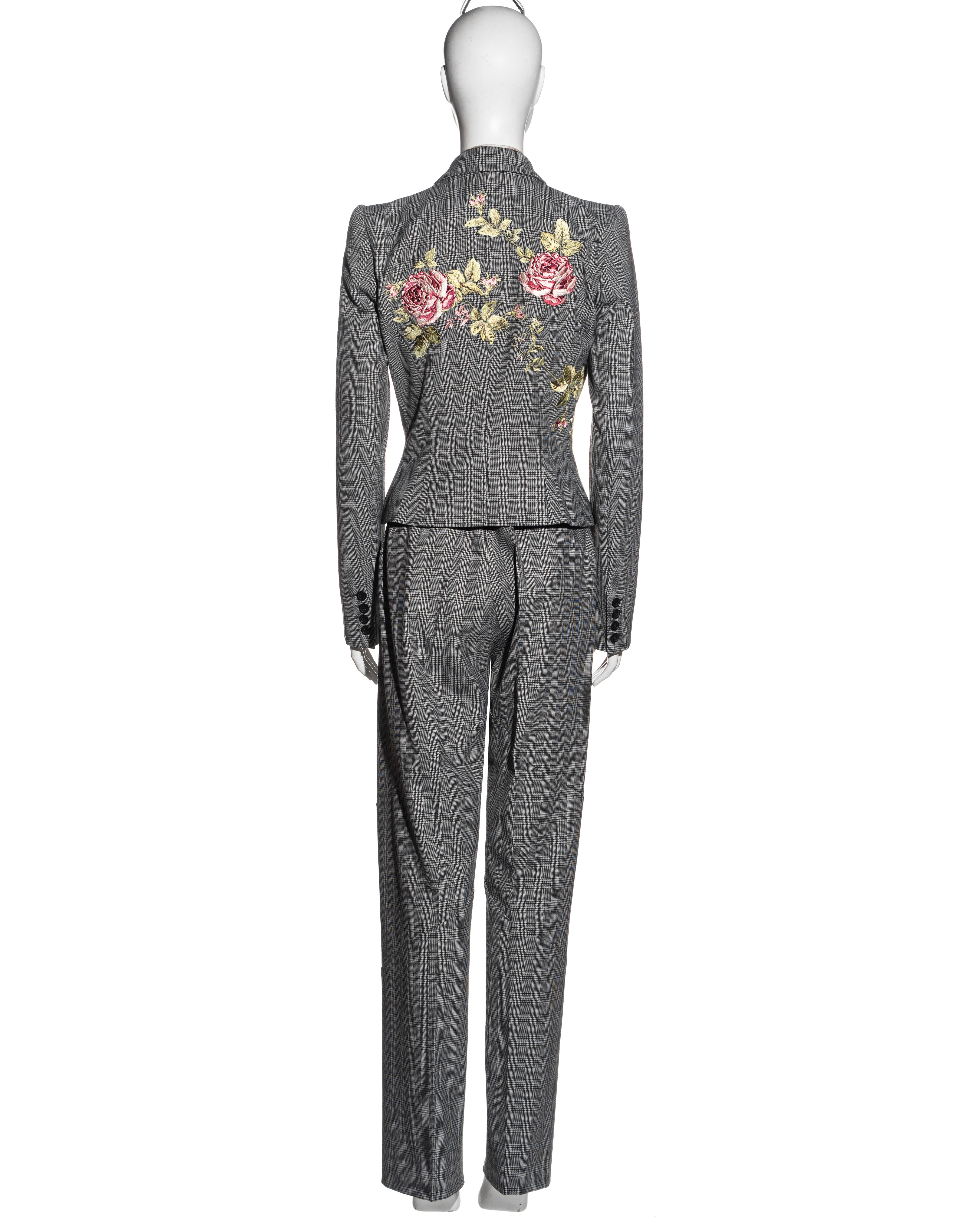 Women's Alexander McQueen Prince of Wales checked suit with rose embroidery, fw 1997 For Sale