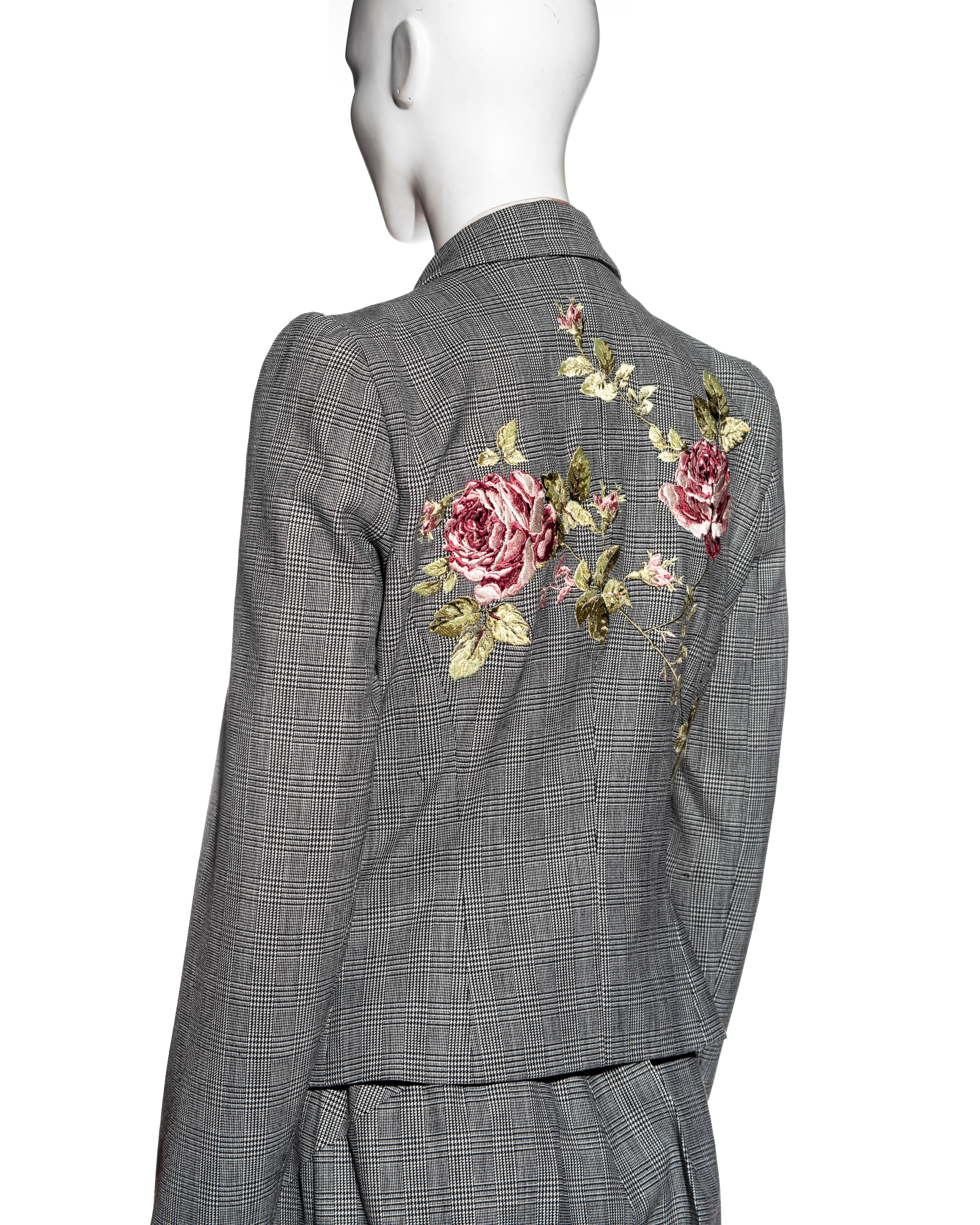 Alexander McQueen Prince of Wales checked suit with rose embroidery, fw 1997 For Sale 1