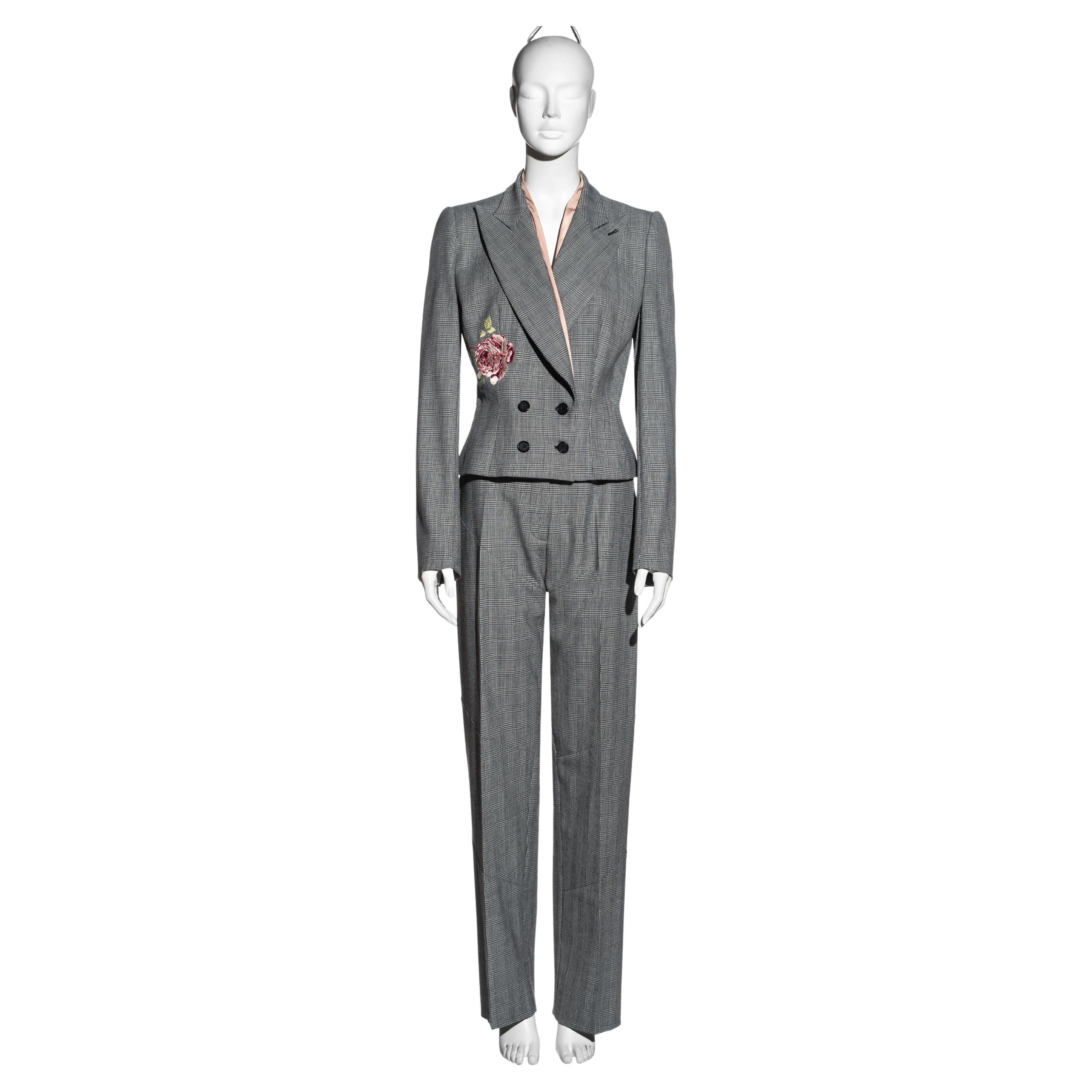 Alexander McQueen Prince of Wales checked suit with rose embroidery, fw 1997 For Sale