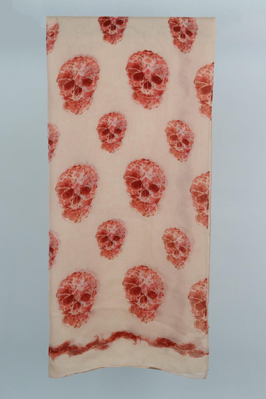 Alexander McQueen printed silk chiffon scarf. Tonal-pink. 100% Silk. Does not come with dustbag or box. Length: 50 in. Width: 50 in. Very good condition - Light signs of wear; see pictures.