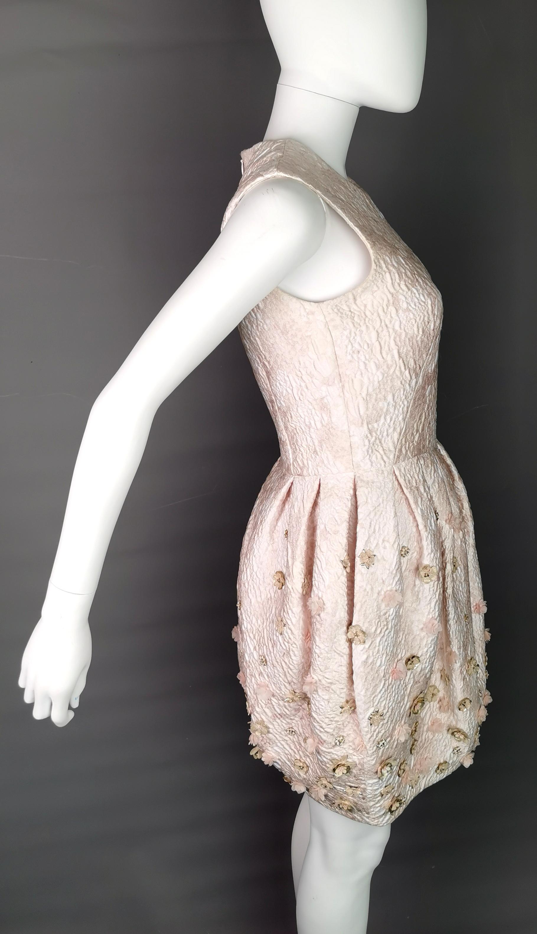 Gray Alexander McQueen puffball embellished silk dress, pink