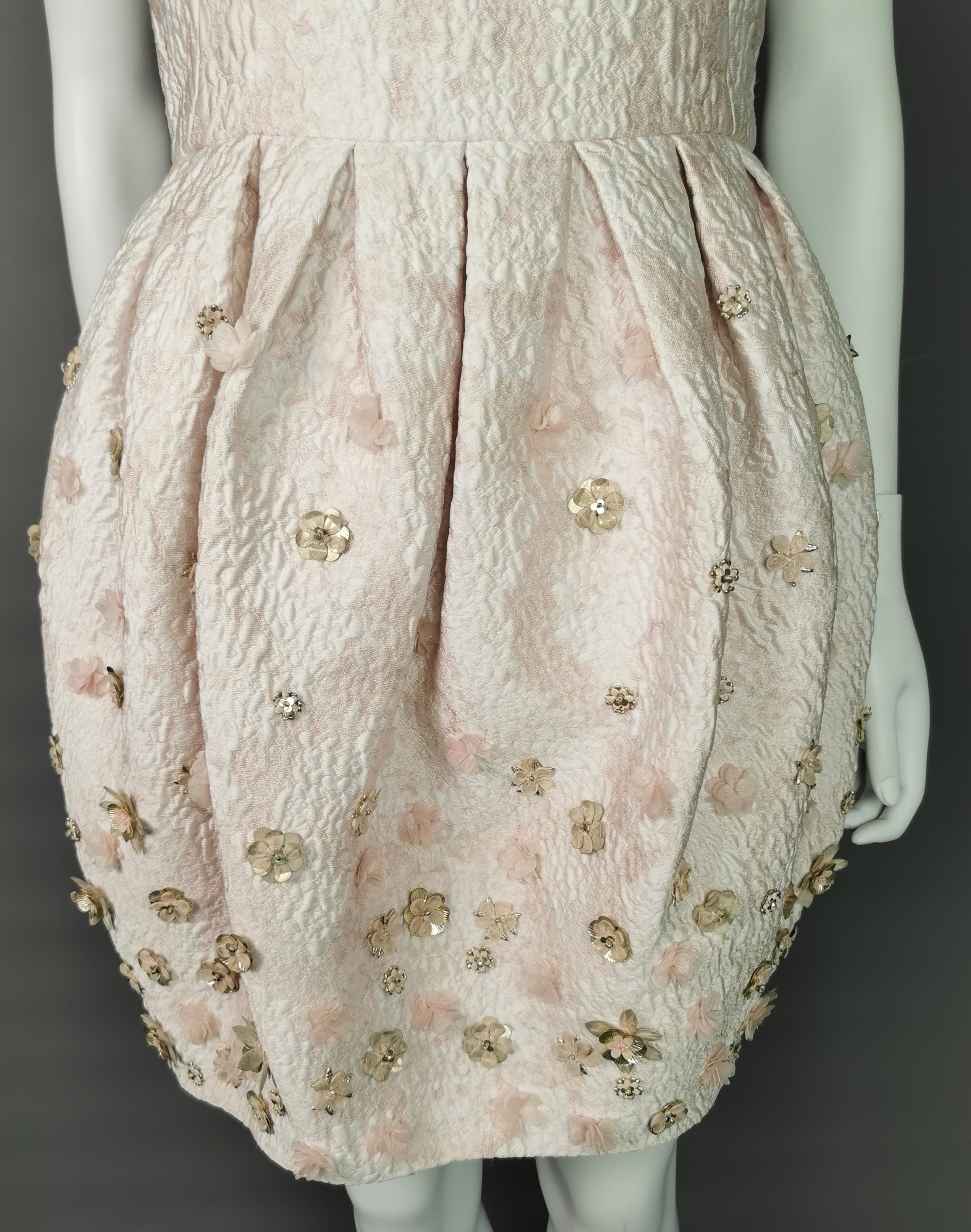 Alexander McQueen puffball embellished silk dress, pink In Good Condition In NEWARK, GB