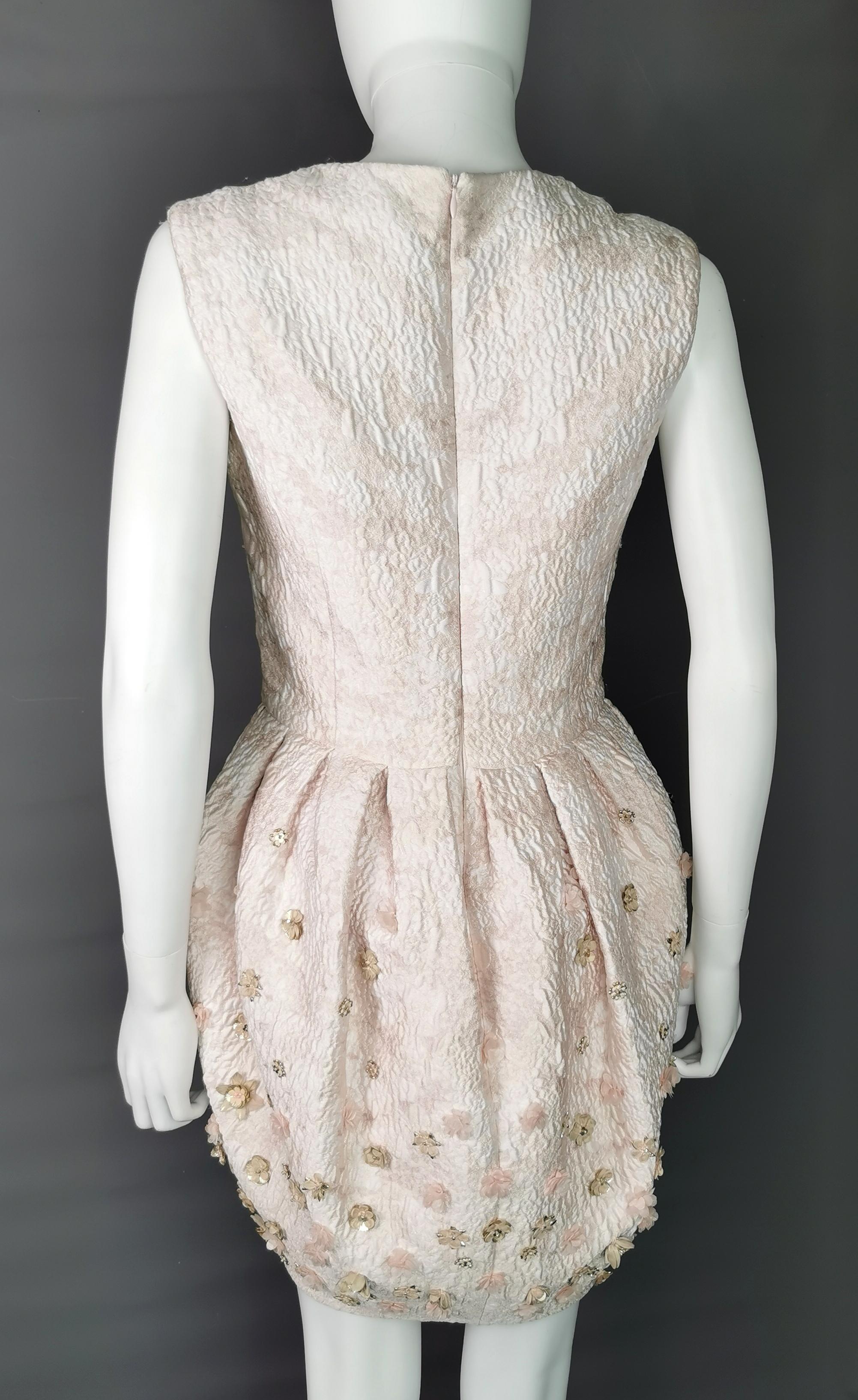 Alexander McQueen puffball embellished silk dress, pink 1