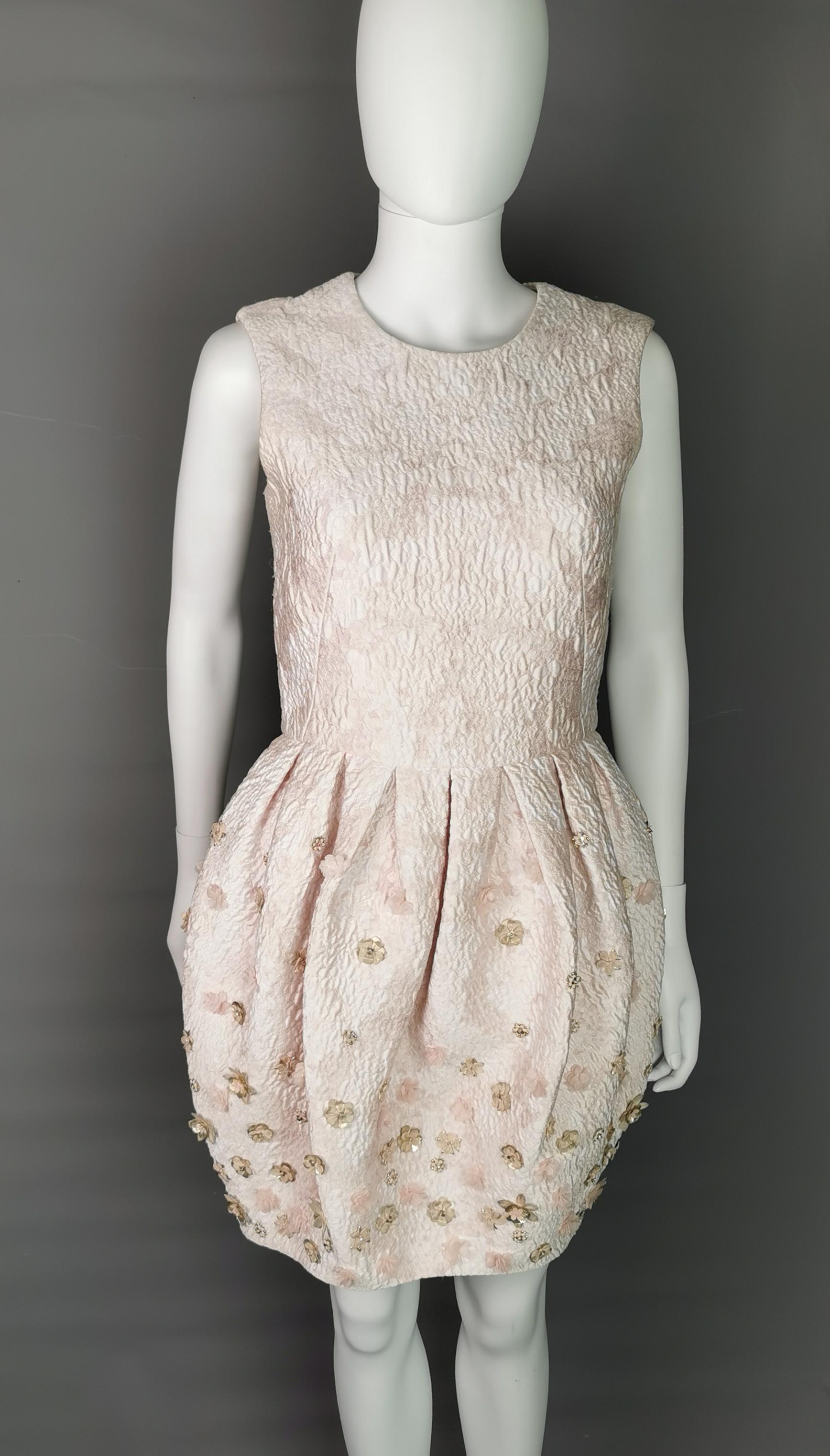 Alexander McQueen puffball embellished silk dress, pink 3