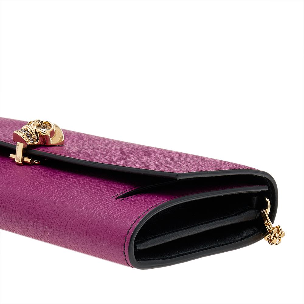 Women's Alexander McQueen Purple Leather Flap Wallet on Chain