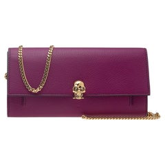 Alexander McQueen Purple Leather Flap Wallet on Chain