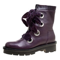Alexander McQueen Purple Leather Pleat Trim Platform Biker Boots Size 40