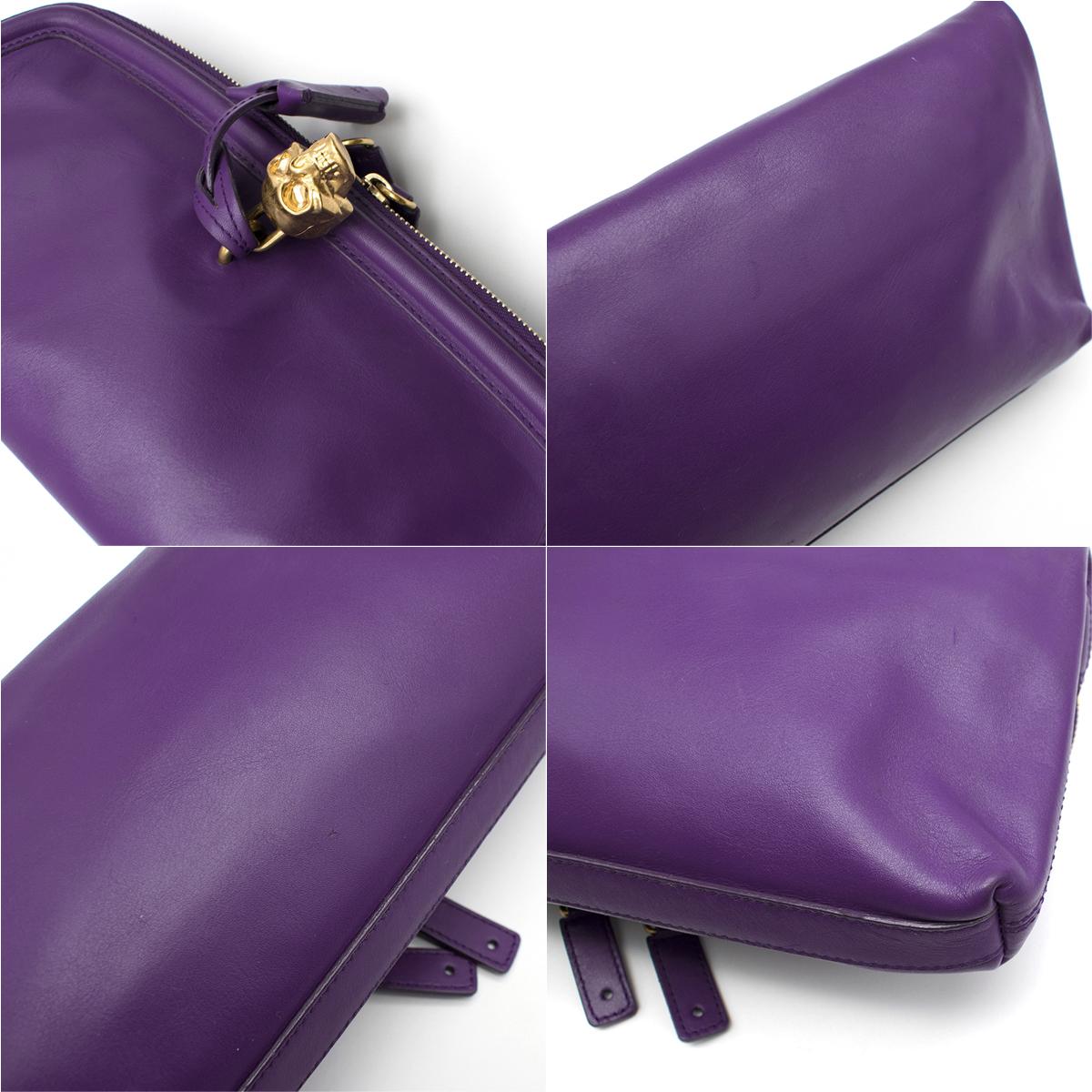 Alexander McQueen Purple Skull Padlock Fold-Over Clutch Bag 1