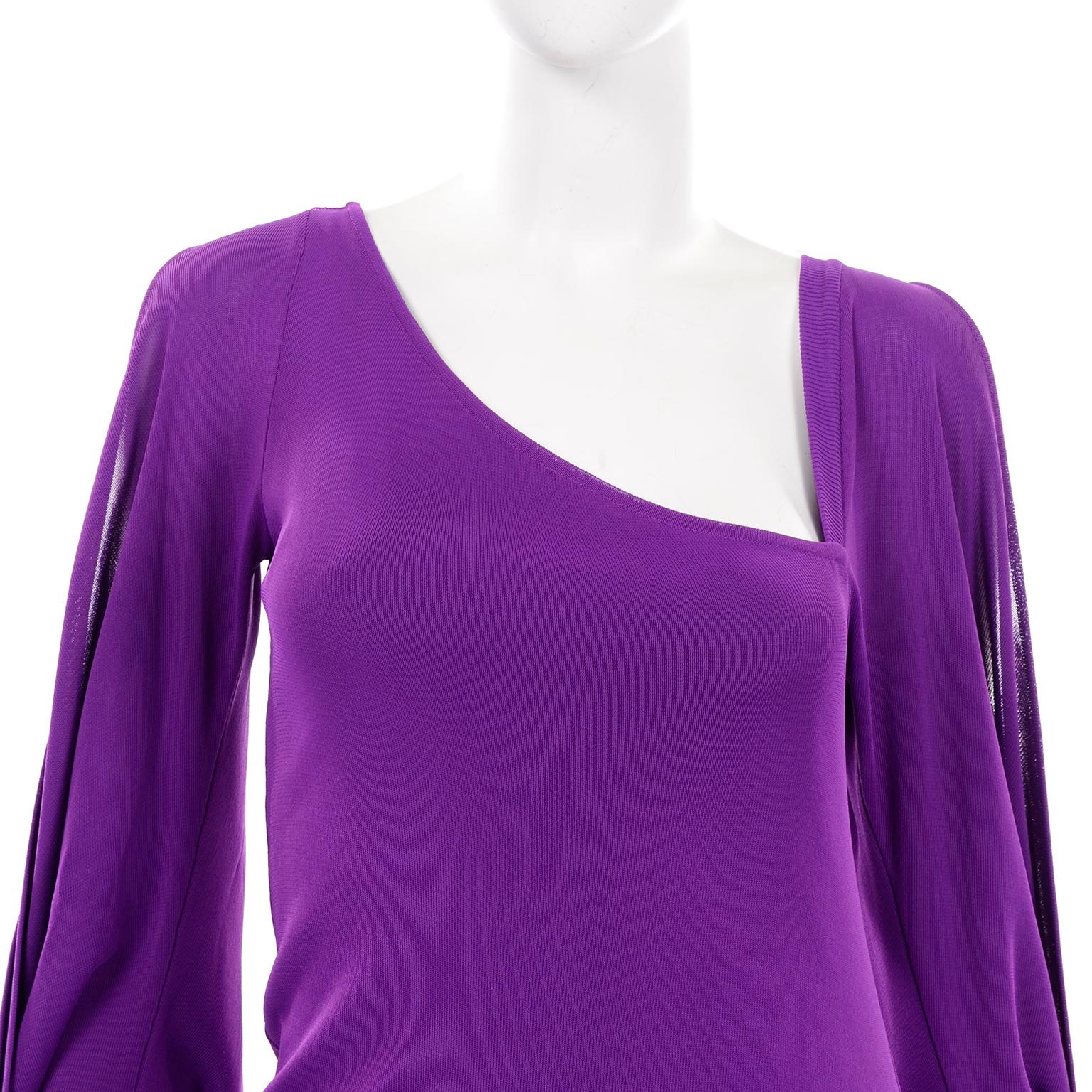 Alexander McQueen Purple Stretch Dress W Asymmetrical Neckline & Split Sleeves 4