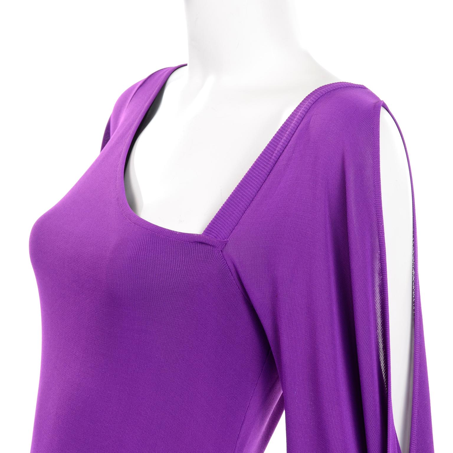 Alexander McQueen Purple Stretch Dress W Asymmetrical Neckline & Split Sleeves 6