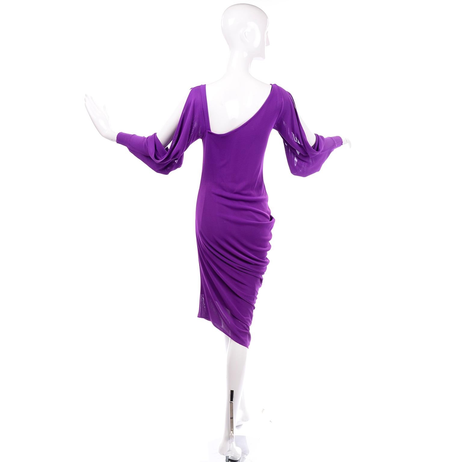 Women's or Men's Alexander McQueen Purple Stretch Dress W Asymmetrical Neckline & Split Sleeves