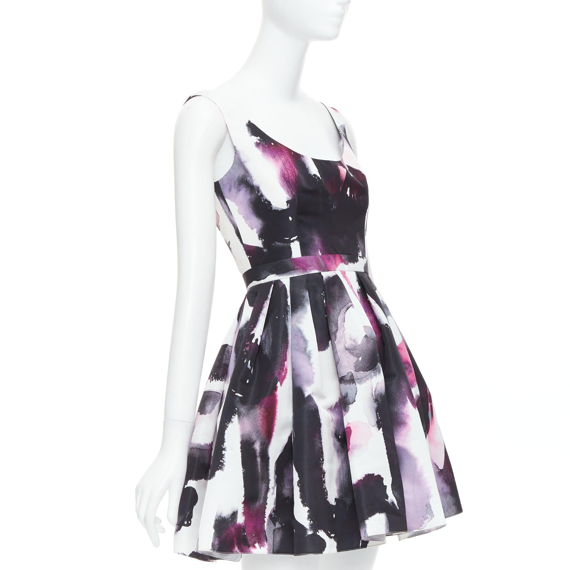 Black ALEXANDER MCQUEEN purple watercolor Graffiti print flared short dress IT38 For Sale
