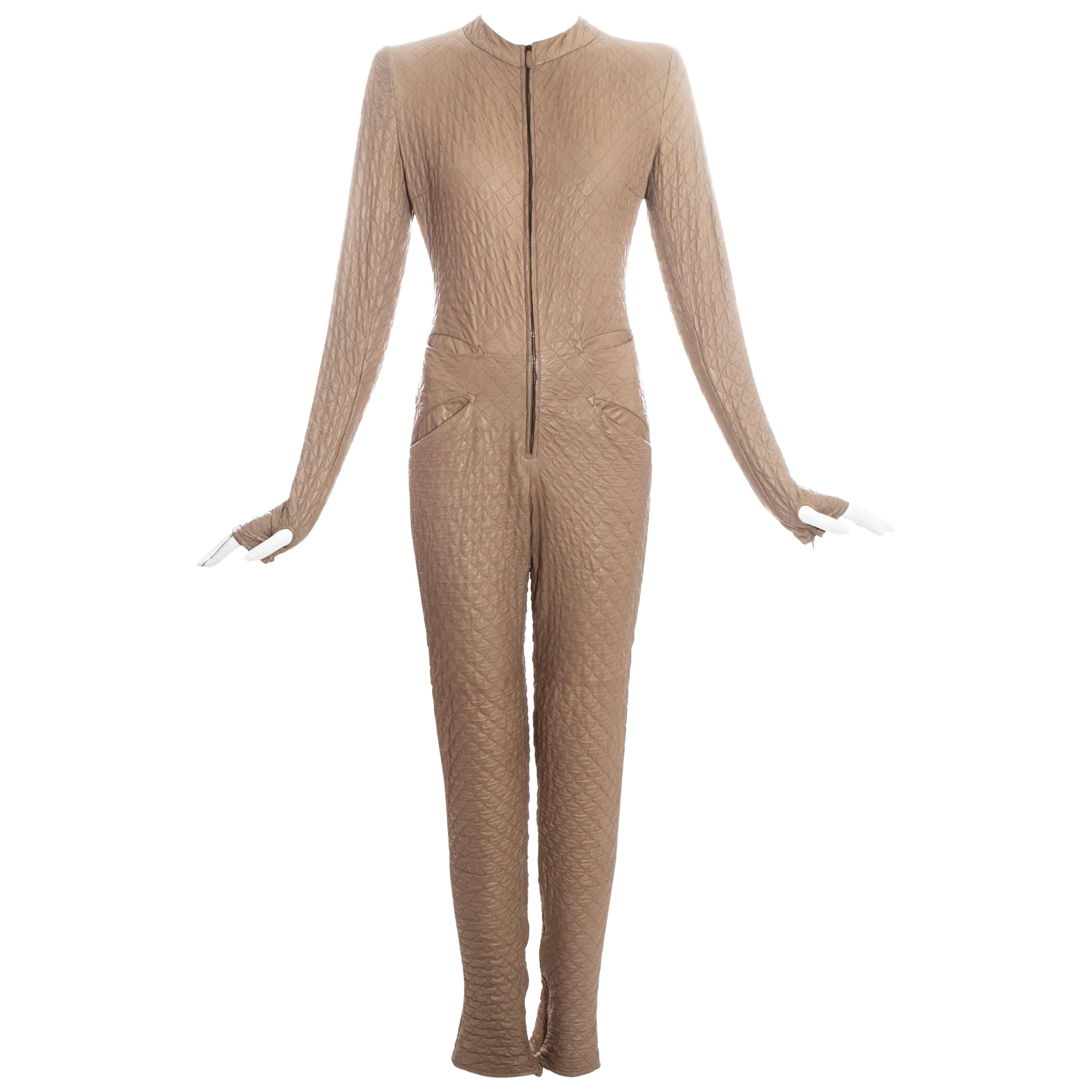 Alexander McQueen quilted nude leather jumpsuit fw 2004 For Sale