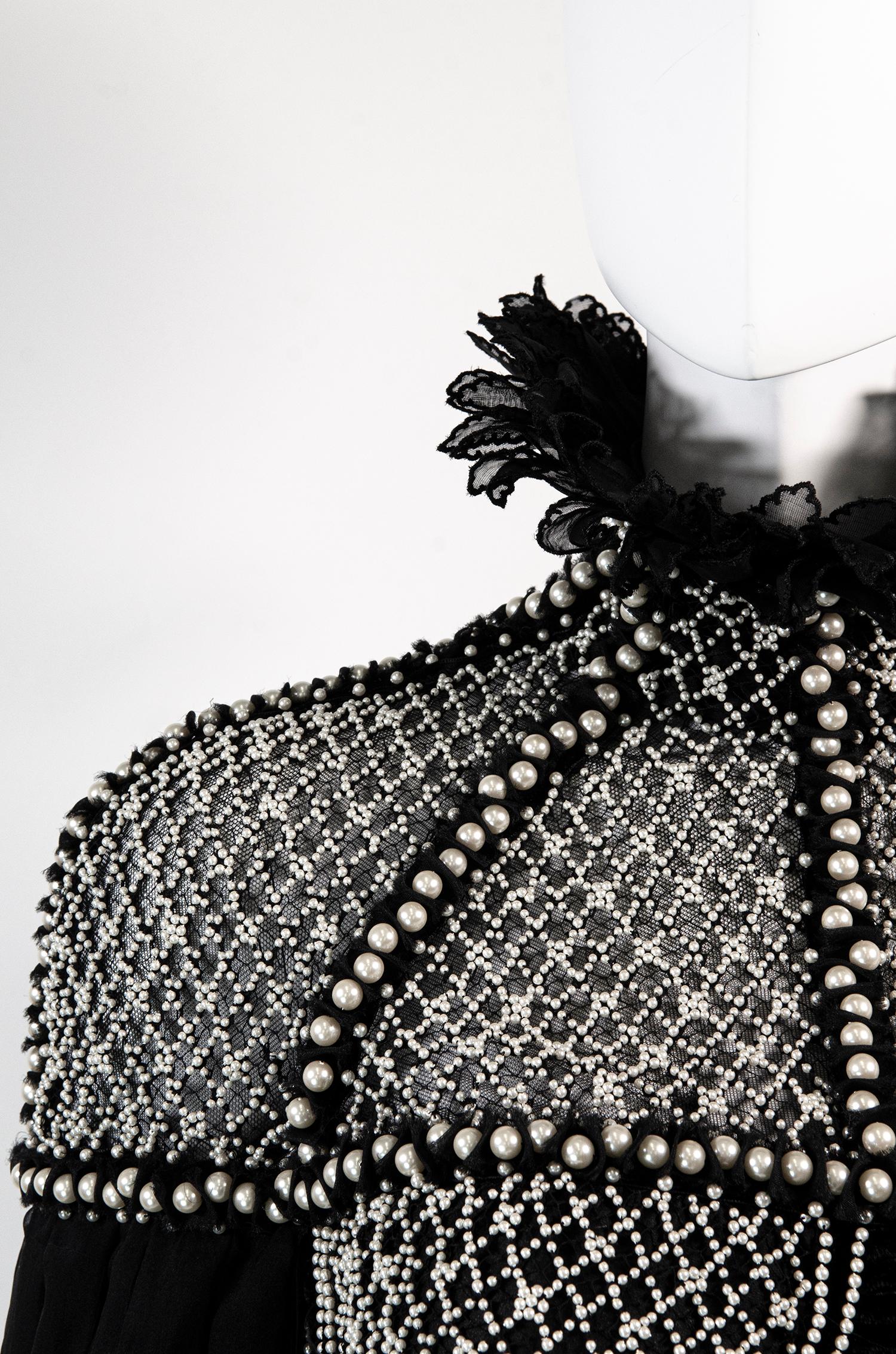 ALEXANDER MCQUEEN Rare F/W 2013 Pearl Embellished Silk Chiffon Gown 3