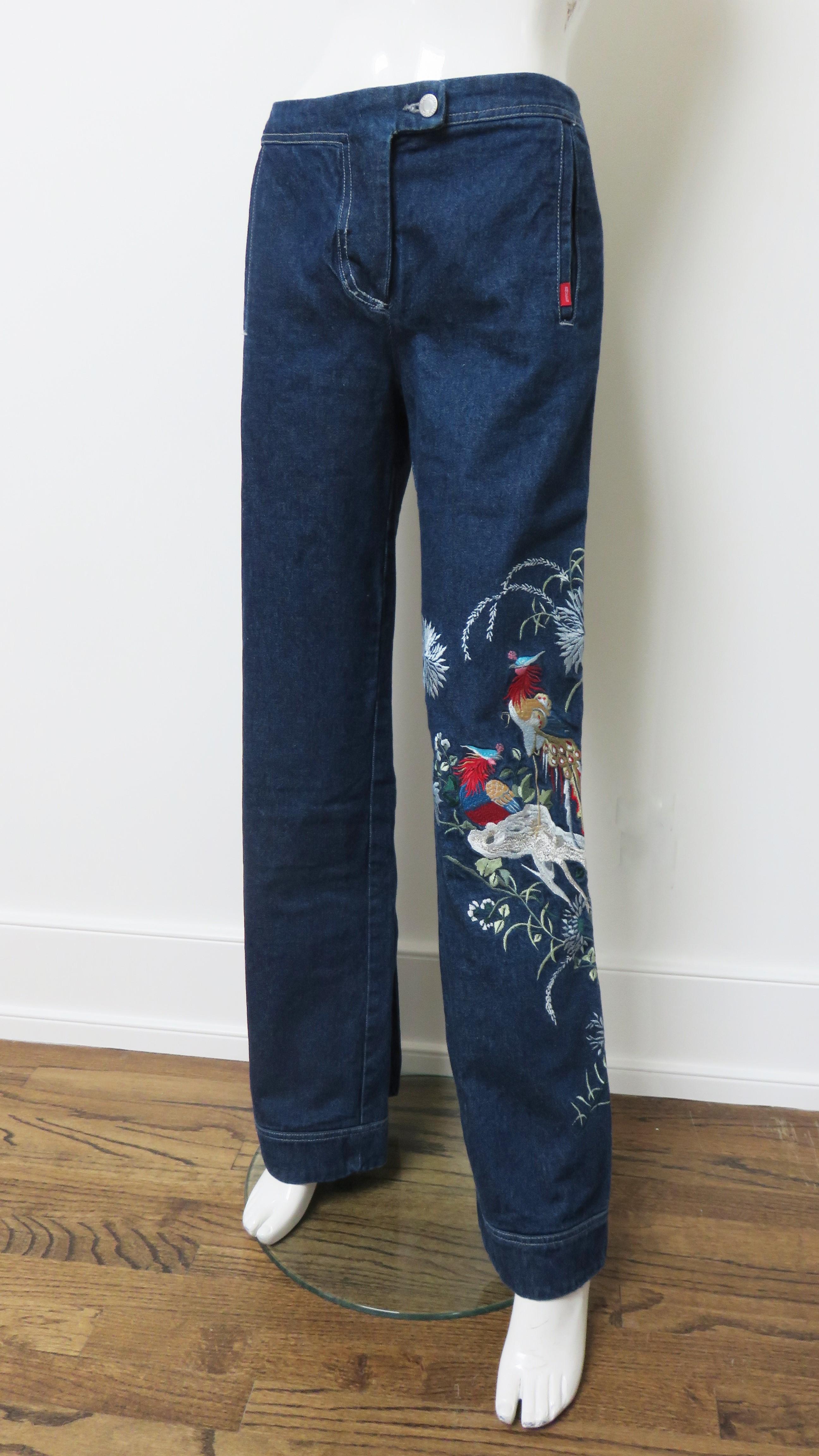 Alexander McQueen Rare New with Tags Embroidered Split Hem Jeans SS 1999 For Sale 2