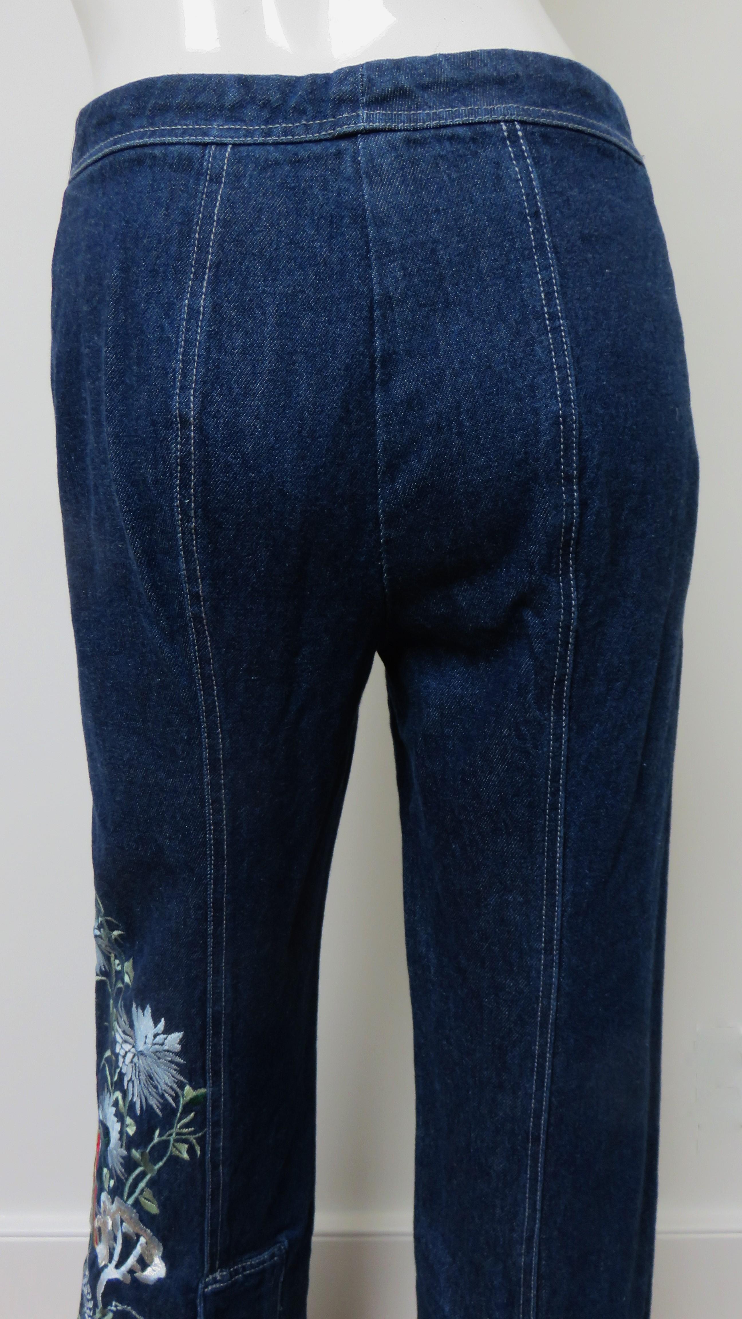 Alexander McQueen Rare New with Tags Embroidered Split Hem Jeans SS 1999 For Sale 4