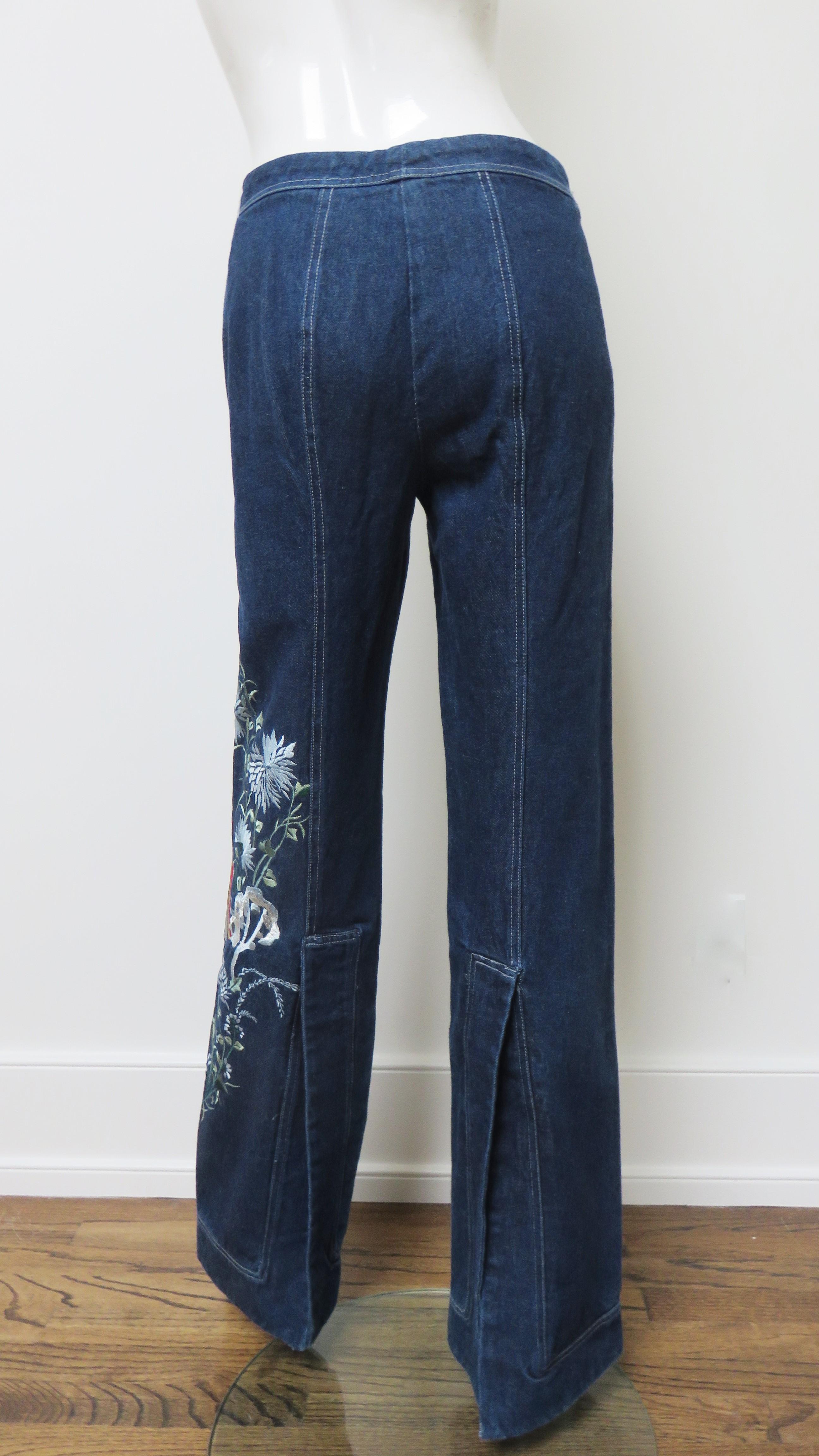 Alexander McQueen Rare New with Tags Embroidered Split Hem Jeans SS 1999 For Sale 5