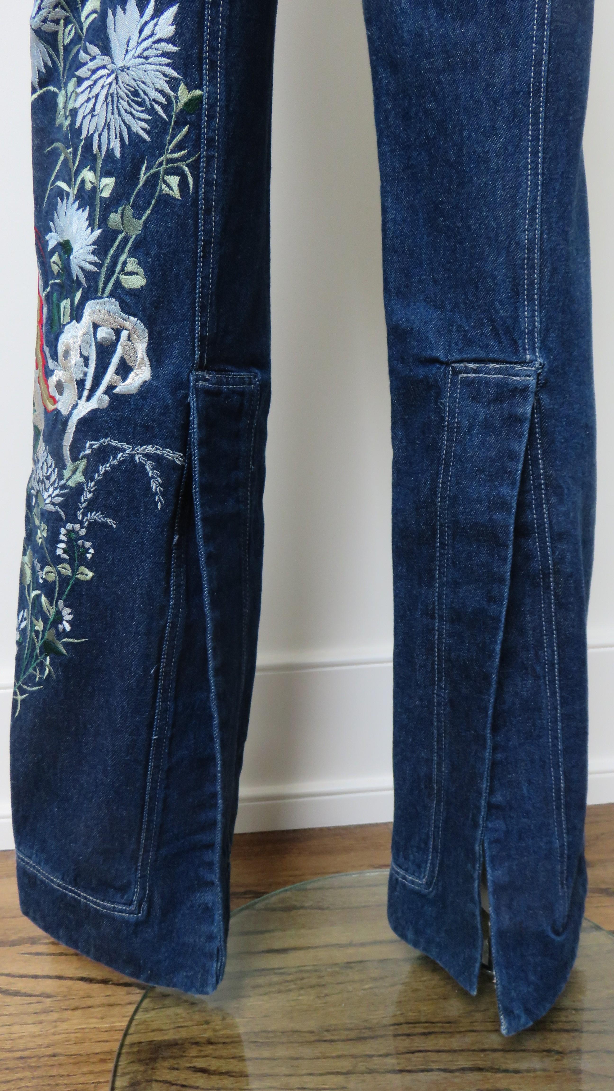Alexander McQueen Rare New with Tags Embroidered Split Hem Jeans SS 1999 For Sale 6