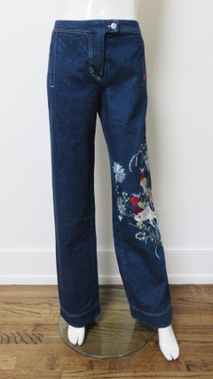 Alexander McQueen Rare New with Tags Embroidered Split Hem Jeans SS 1999