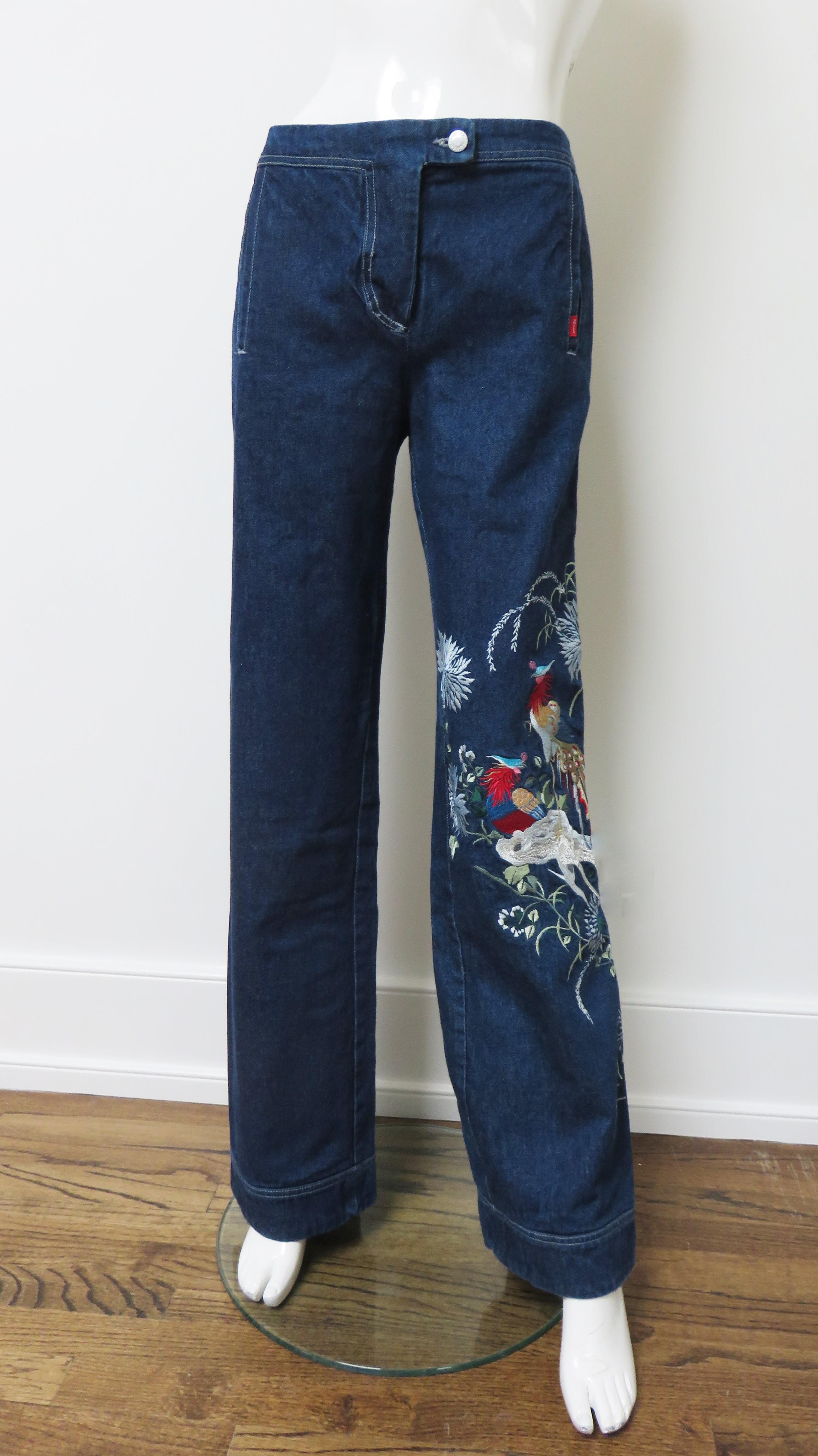 Alexander McQueen Rare New with Tags Embroidered Split Hem Jeans SS 1999 For Sale 1