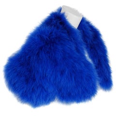 Alexander McQueen Rare Sapphire Blue Marabou Feather Cropped Bolero Jacket, 2008