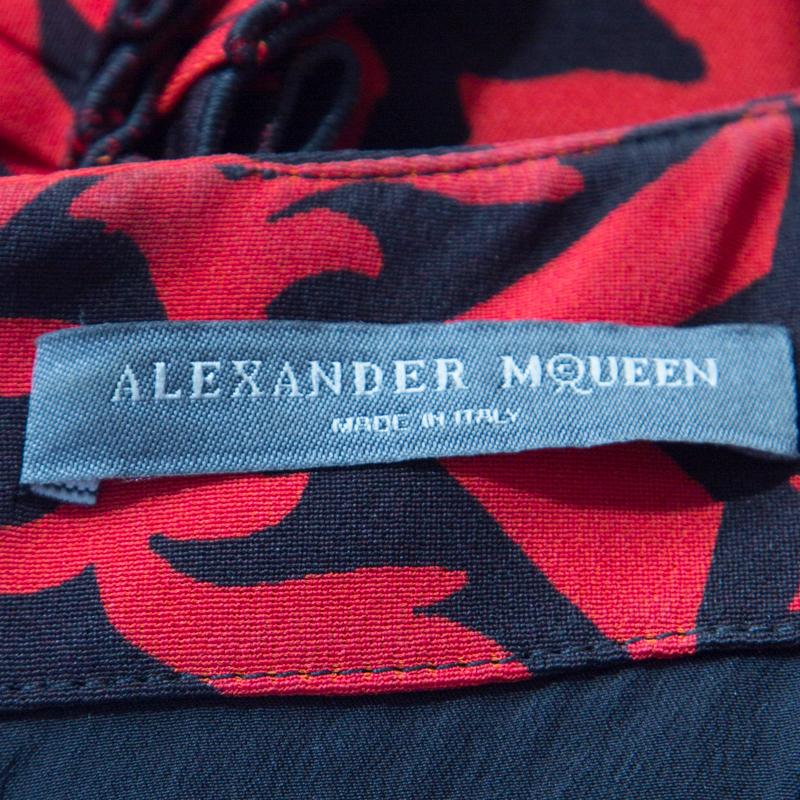 Alexander McQueen Red and Black Printed Tiered Sleeveless Dress S 2