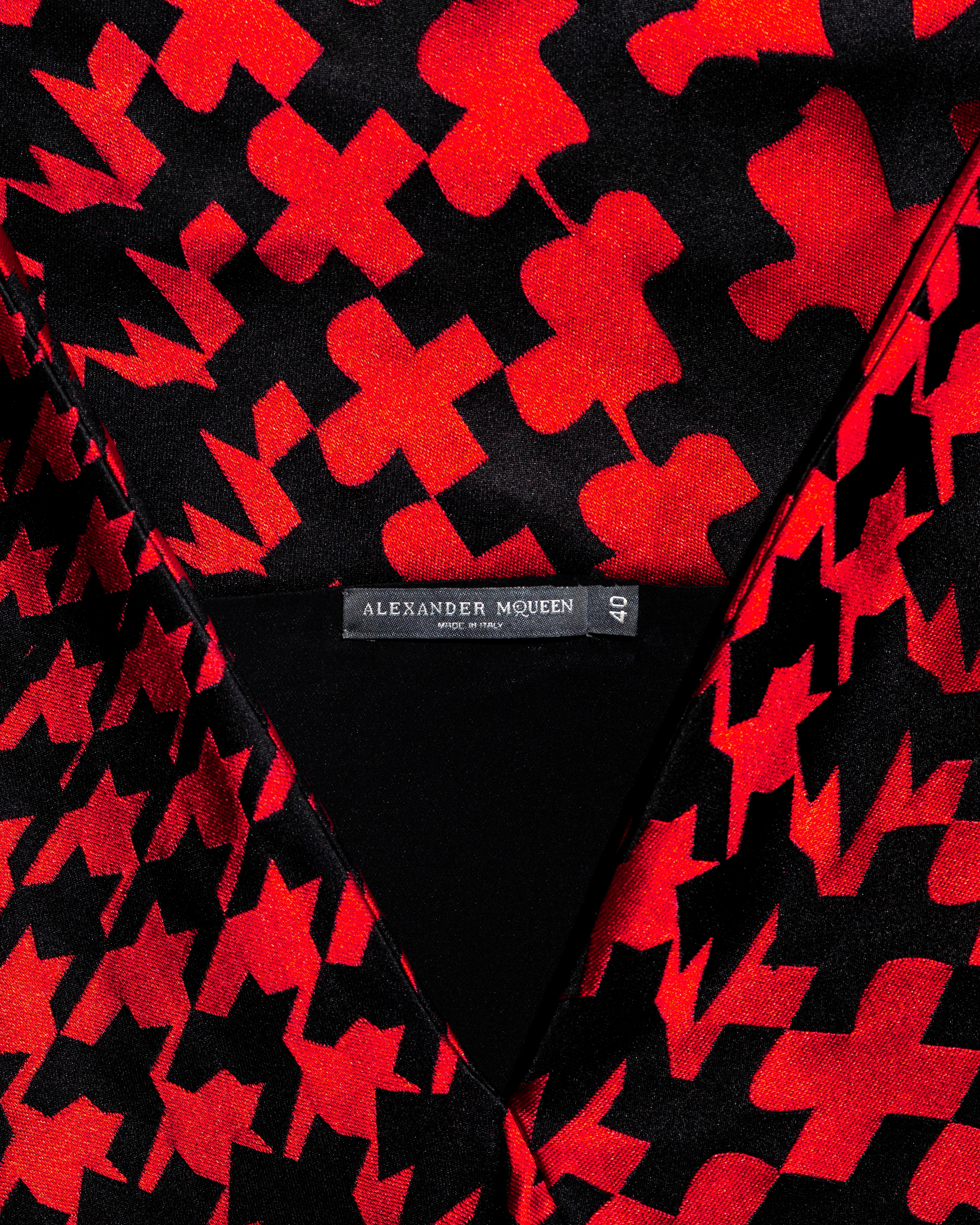 Alexander McQueen red and black silk jacquard a-line evening dress, fw 2009 11