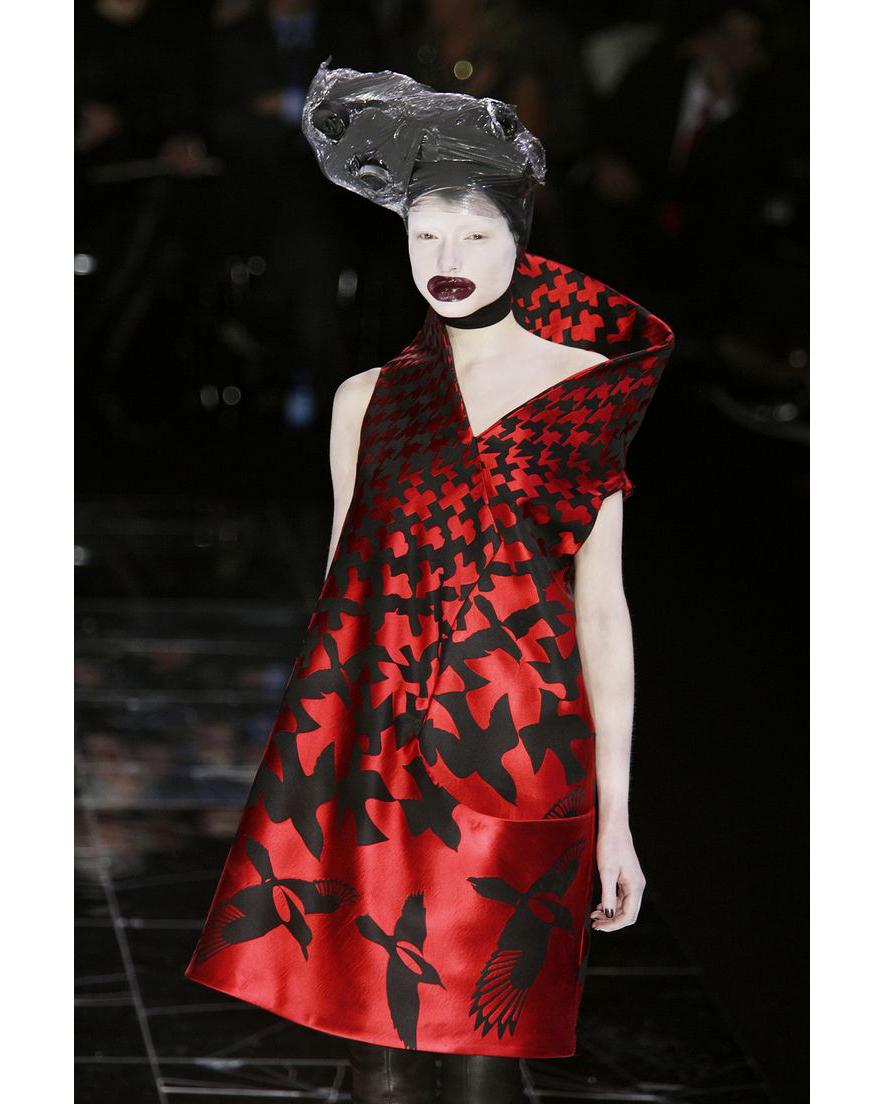 Women's Alexander McQueen red and black silk jacquard a-line evening dress, fw 2009
