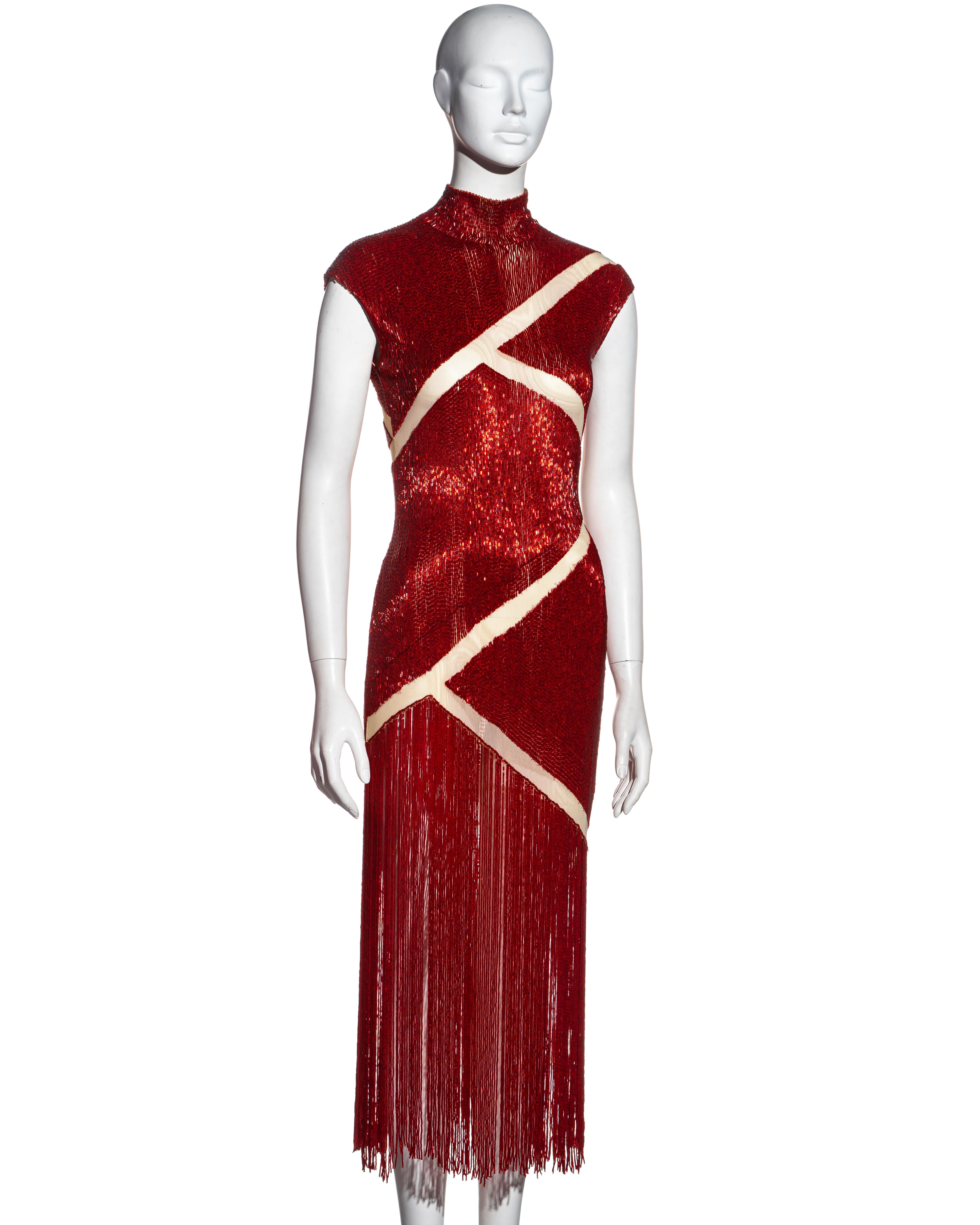 Alexander McQueen red beaded 'Joan' dress, fw 1998 at 1stDibs