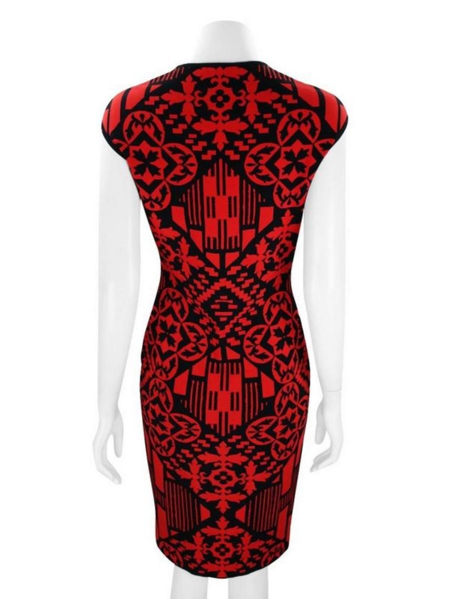 Alexander McQueen Red Black Digital Damask Patchwork Jacquard Brick Mini Dress For Sale 3