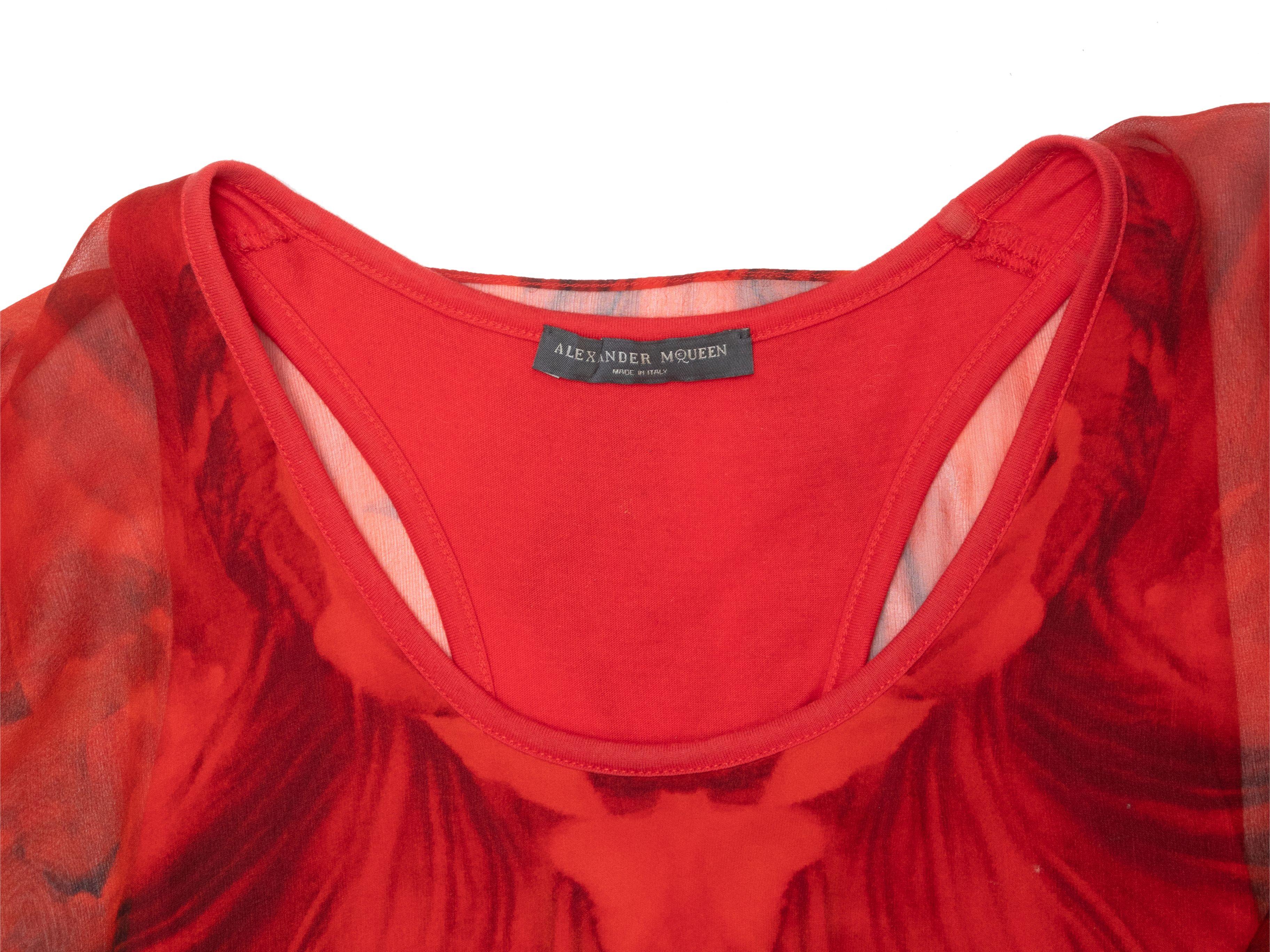 Women's Alexander McQueen Red & Black Floral Print Silk Top